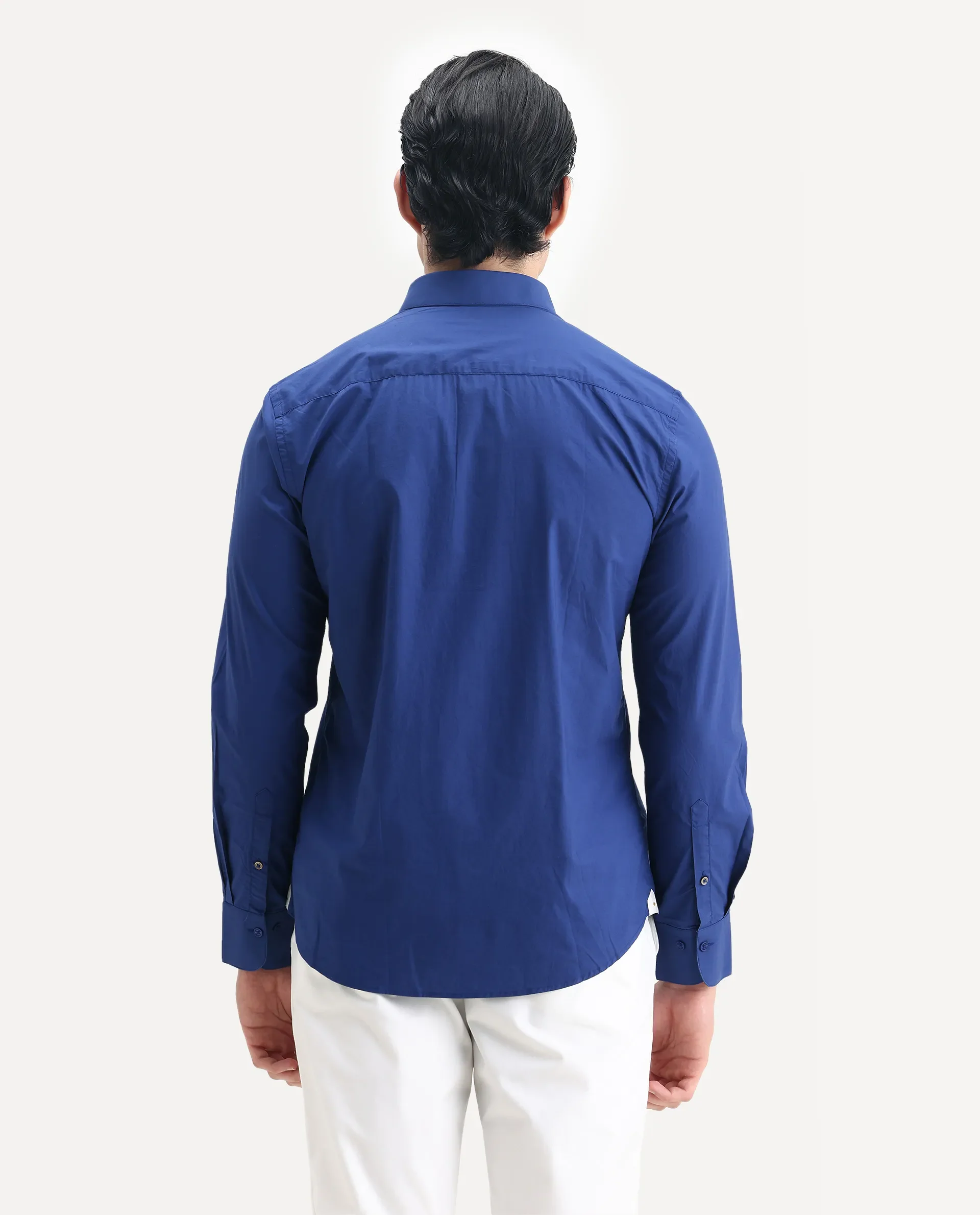 Rare Rabbit Men's Harmin Pastel Dark Blue Cotton Embroidered Regular Fit Full Sleeve Collared Shirt - Image 7