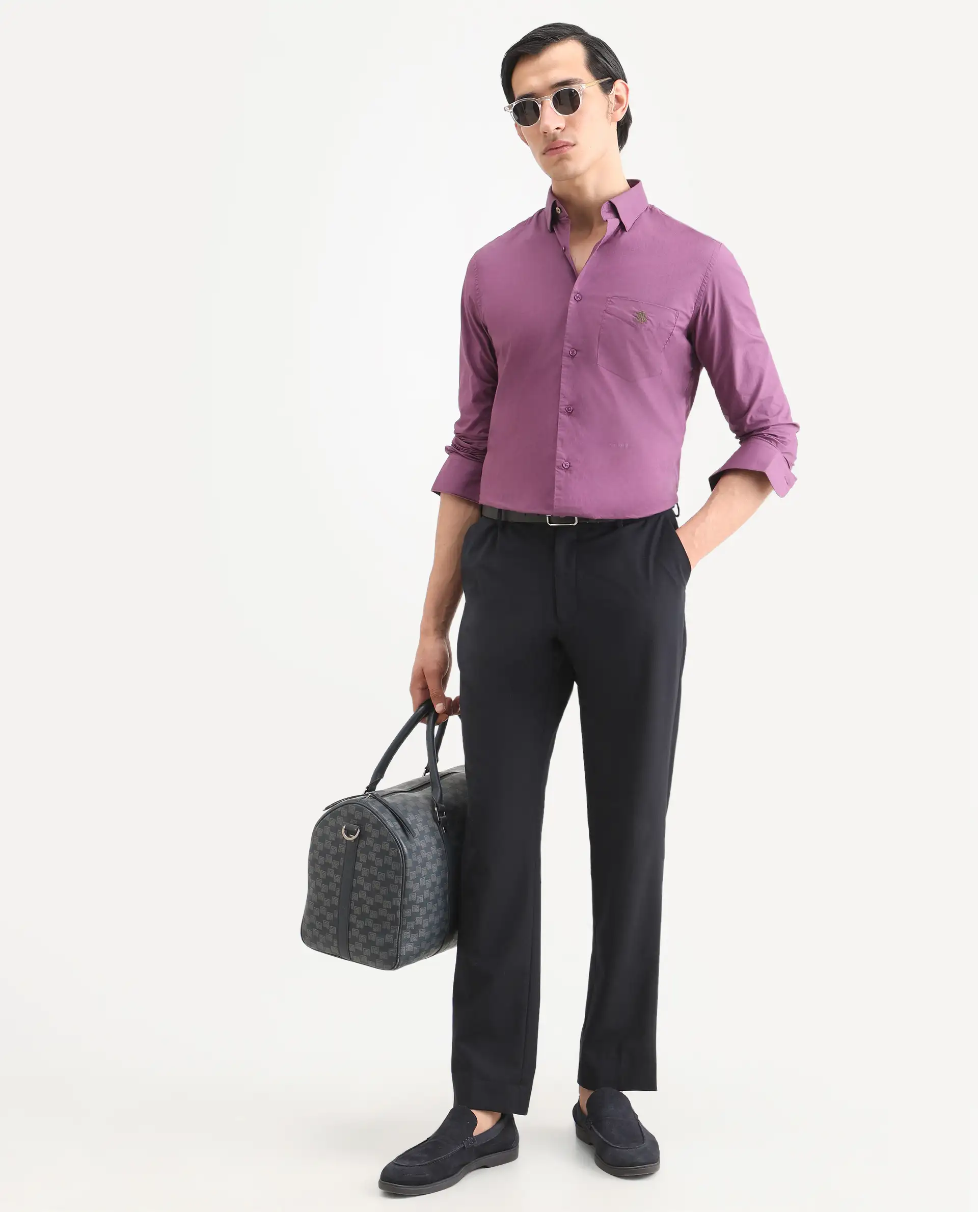 Rare Rabbit Men's Harmin Dusky Purple Cotton Embroidered Regular Fit Full Sleeve Collared Shirt - Image 2