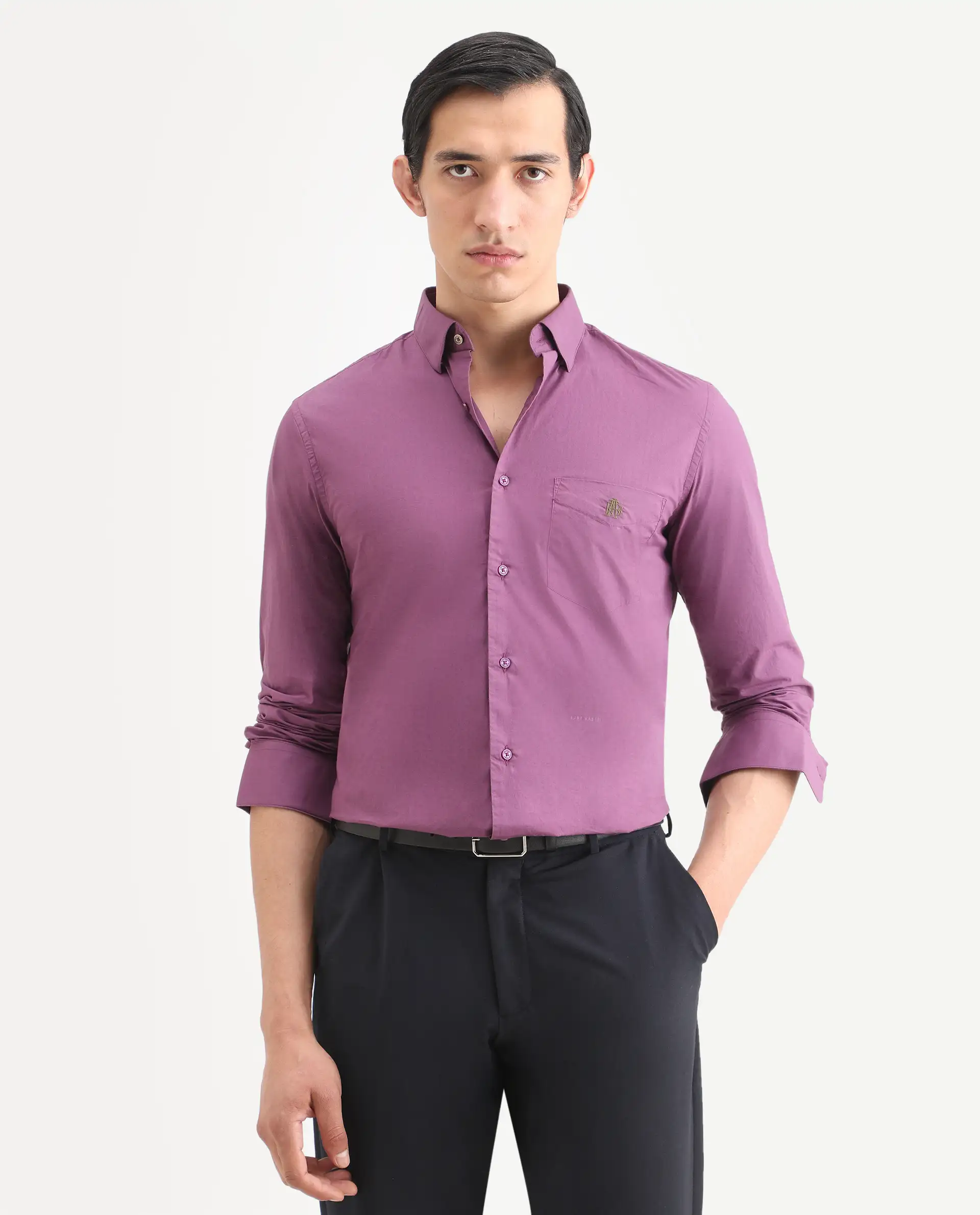 Rare Rabbit Men's Harmin Dusky Purple Cotton Embroidered Regular Fit Full Sleeve Collared Shirt - Image 3