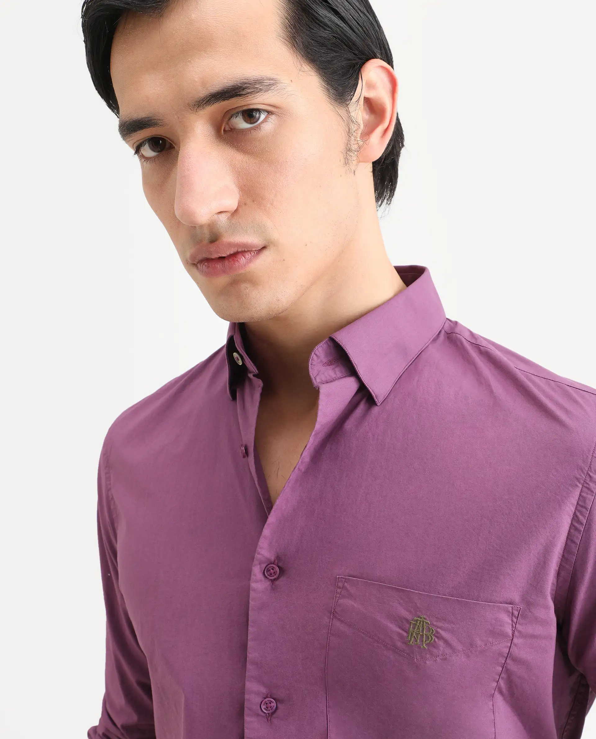 Rare Rabbit Men's Harmin Dusky Purple Cotton Embroidered Regular Fit Full Sleeve Collared Shirt - Image 4