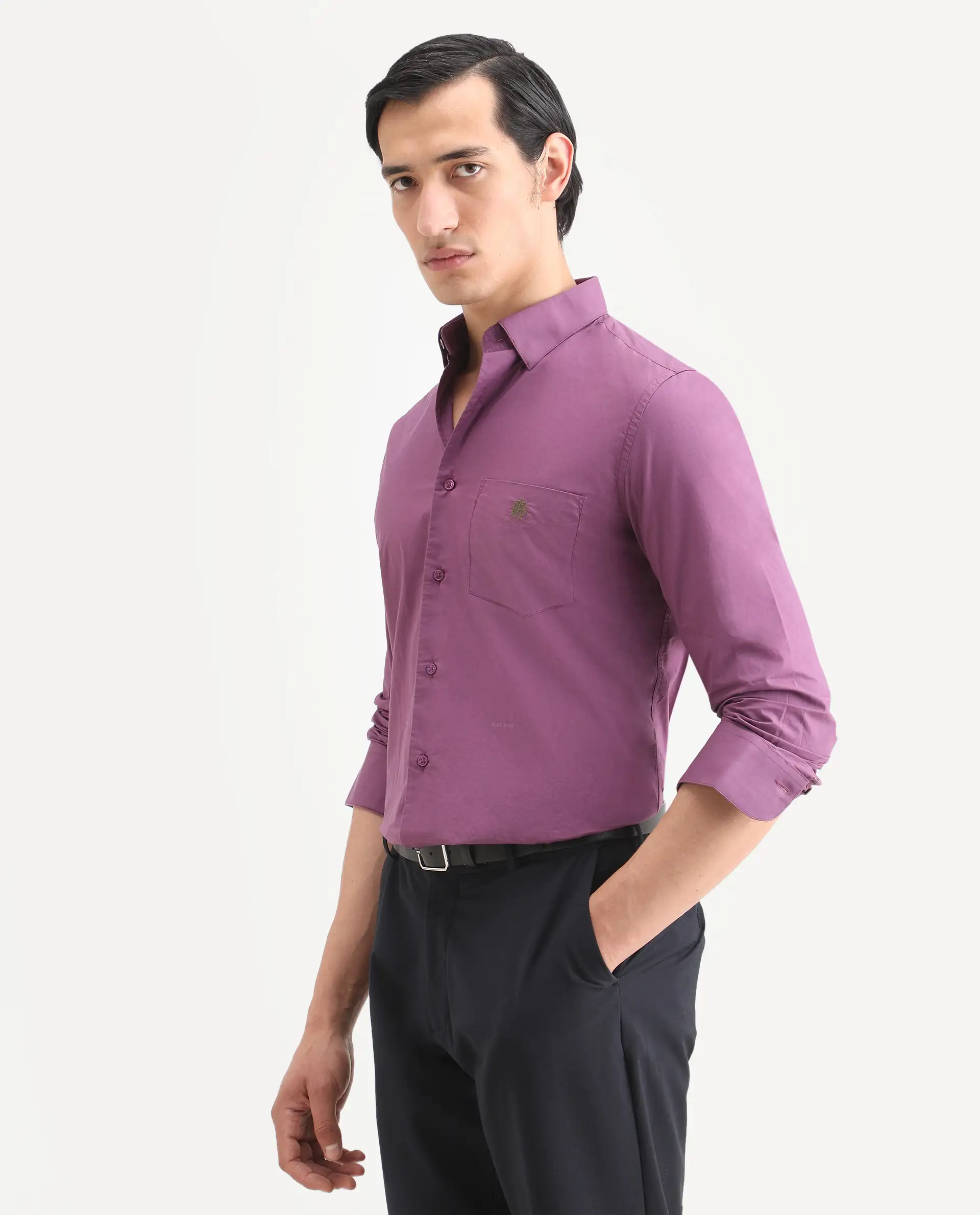 Rare Rabbit Men's Harmin Dusky Purple Cotton Embroidered Regular Fit Full Sleeve Collared Shirt - Image 5