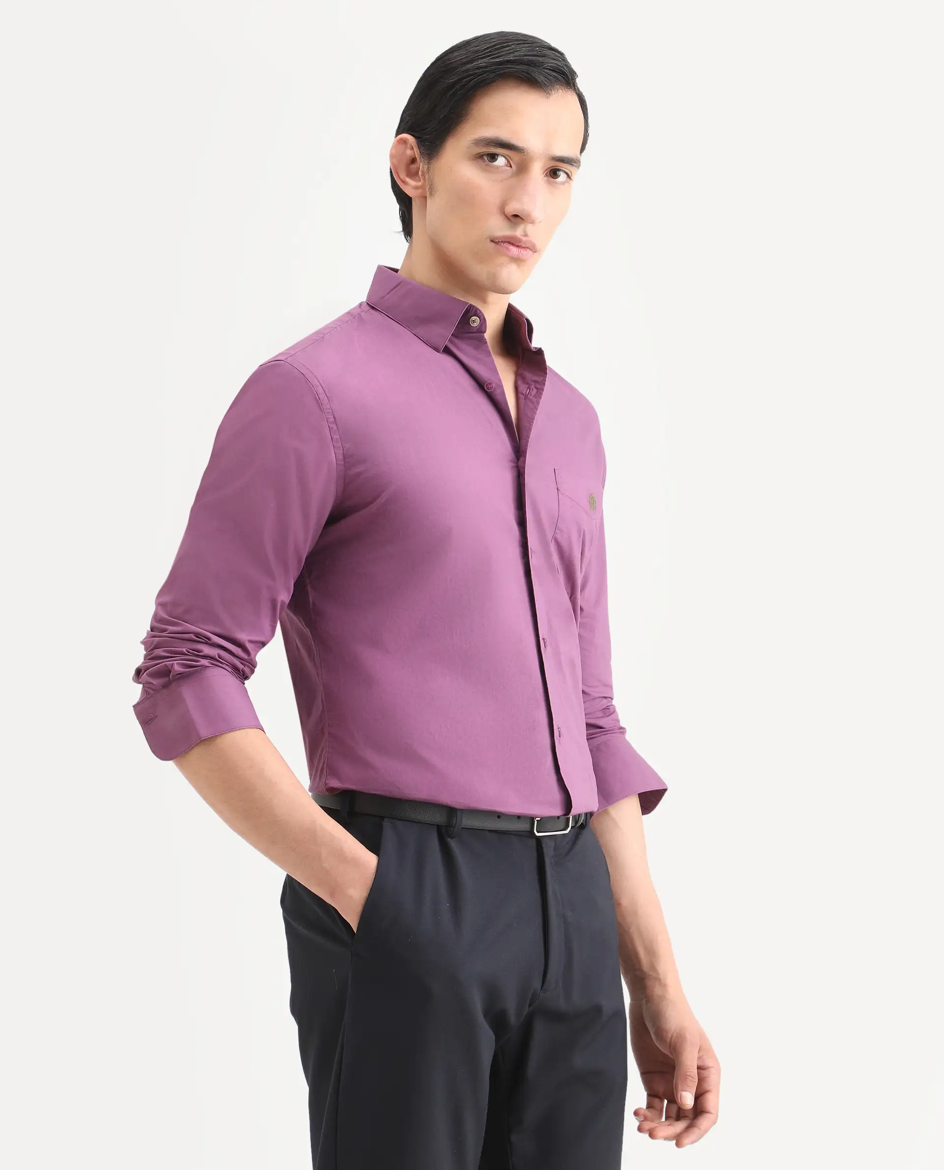 Rare Rabbit Men's Harmin Dusky Purple Cotton Embroidered Regular Fit Full Sleeve Collared Shirt - Image 6
