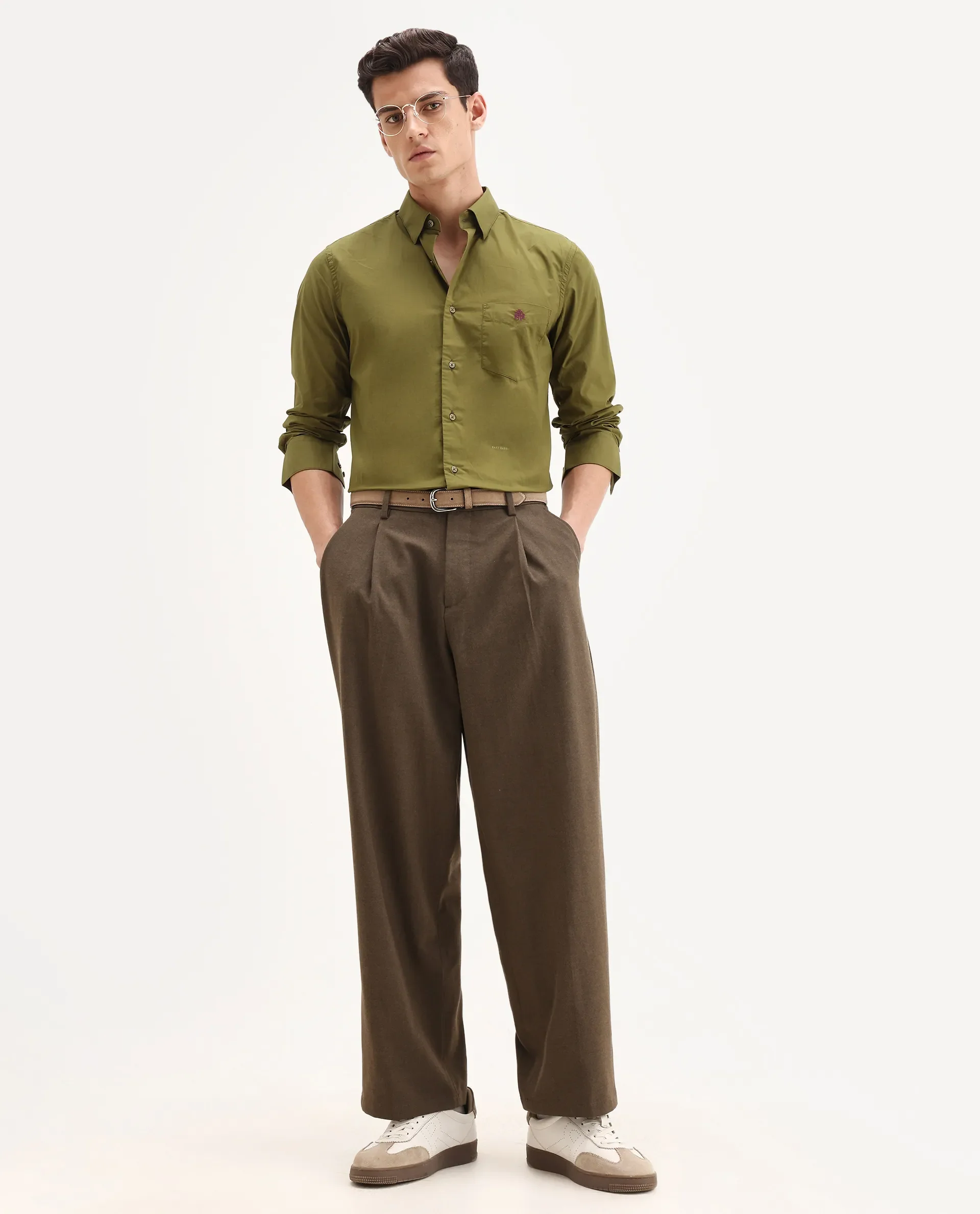 Rare Rabbit Men's Harmin Light Olive Cotton Embroidered Regular Fit Full Sleeve Collared Shirt - Image 2