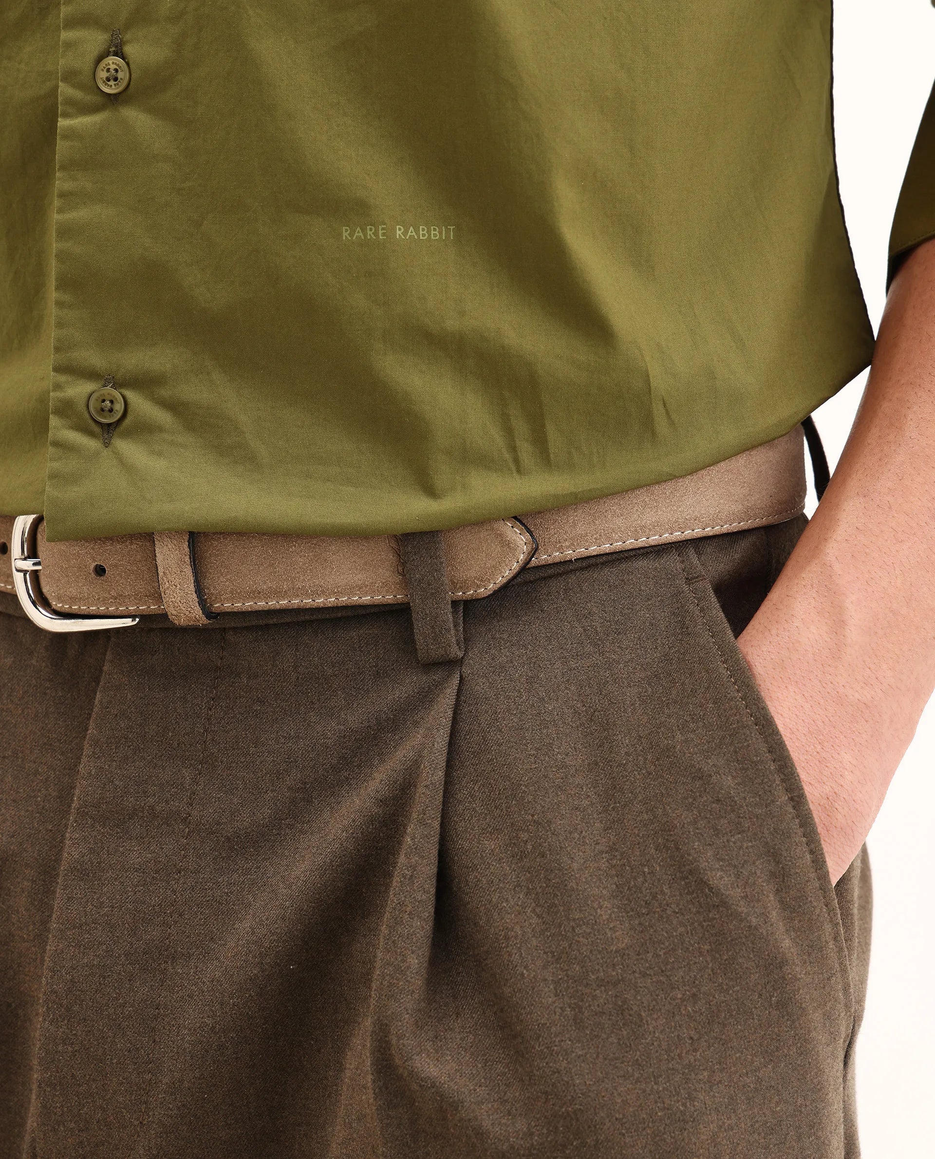 Rare Rabbit Men's Harmin Light Olive Cotton Embroidered Regular Fit Full Sleeve Collared Shirt - Image 3