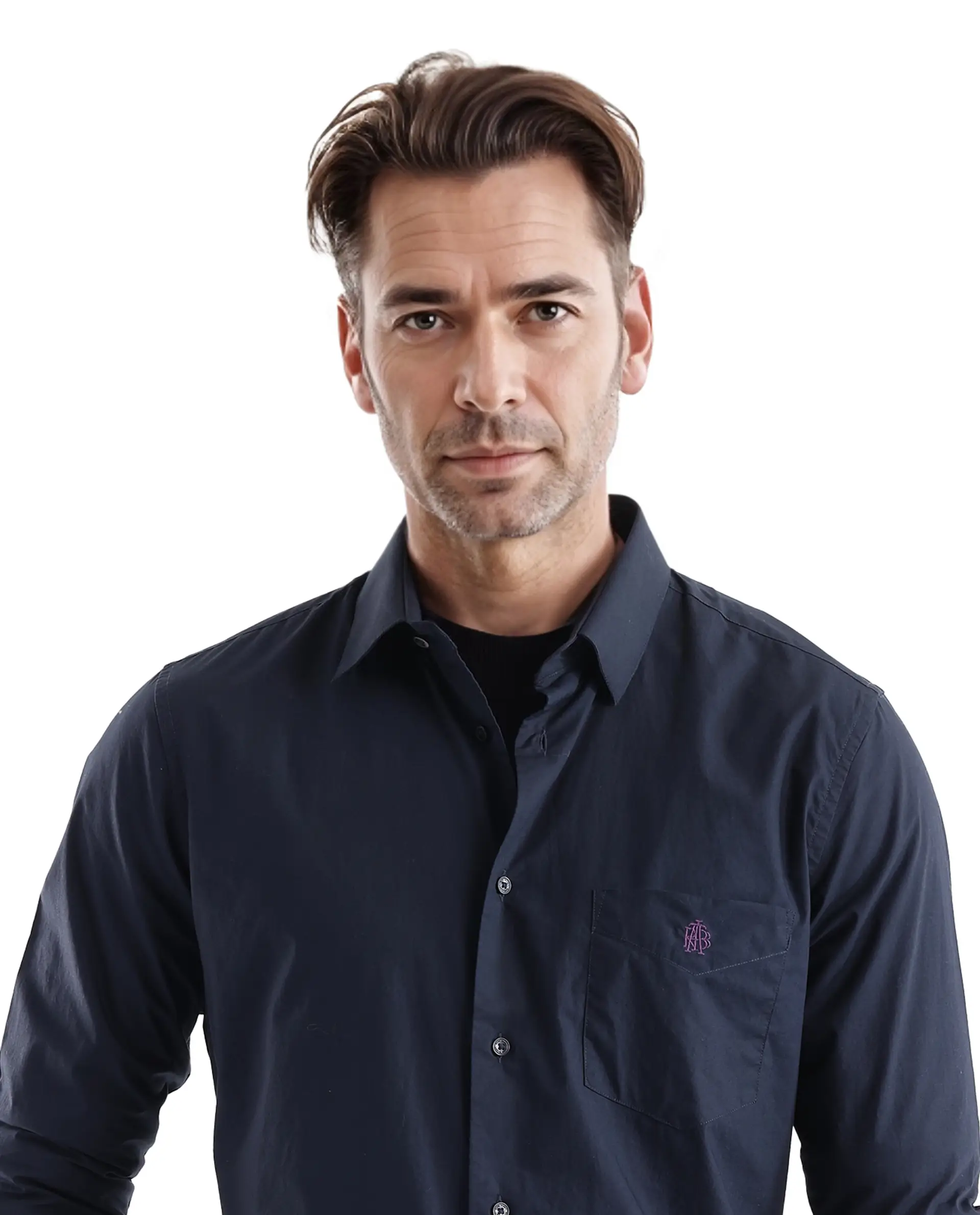 Rare Rabbit Men's Harmin Navy Cotton Plain Regular Fit Full Sleeve Collared Shirt - Image 6