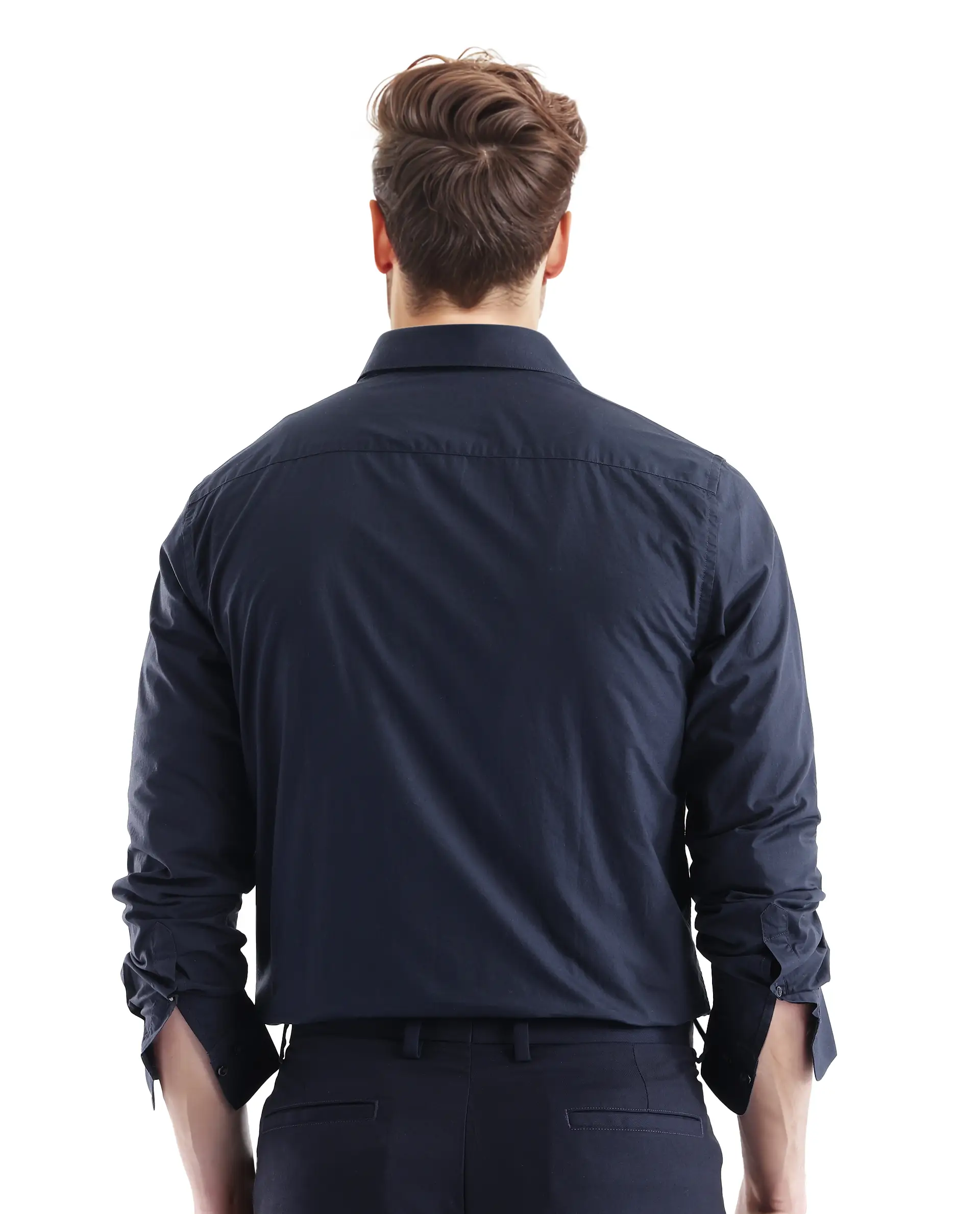 Rare Rabbit Men's Harmin Navy Cotton Plain Regular Fit Full Sleeve Collared Shirt - Image 7
