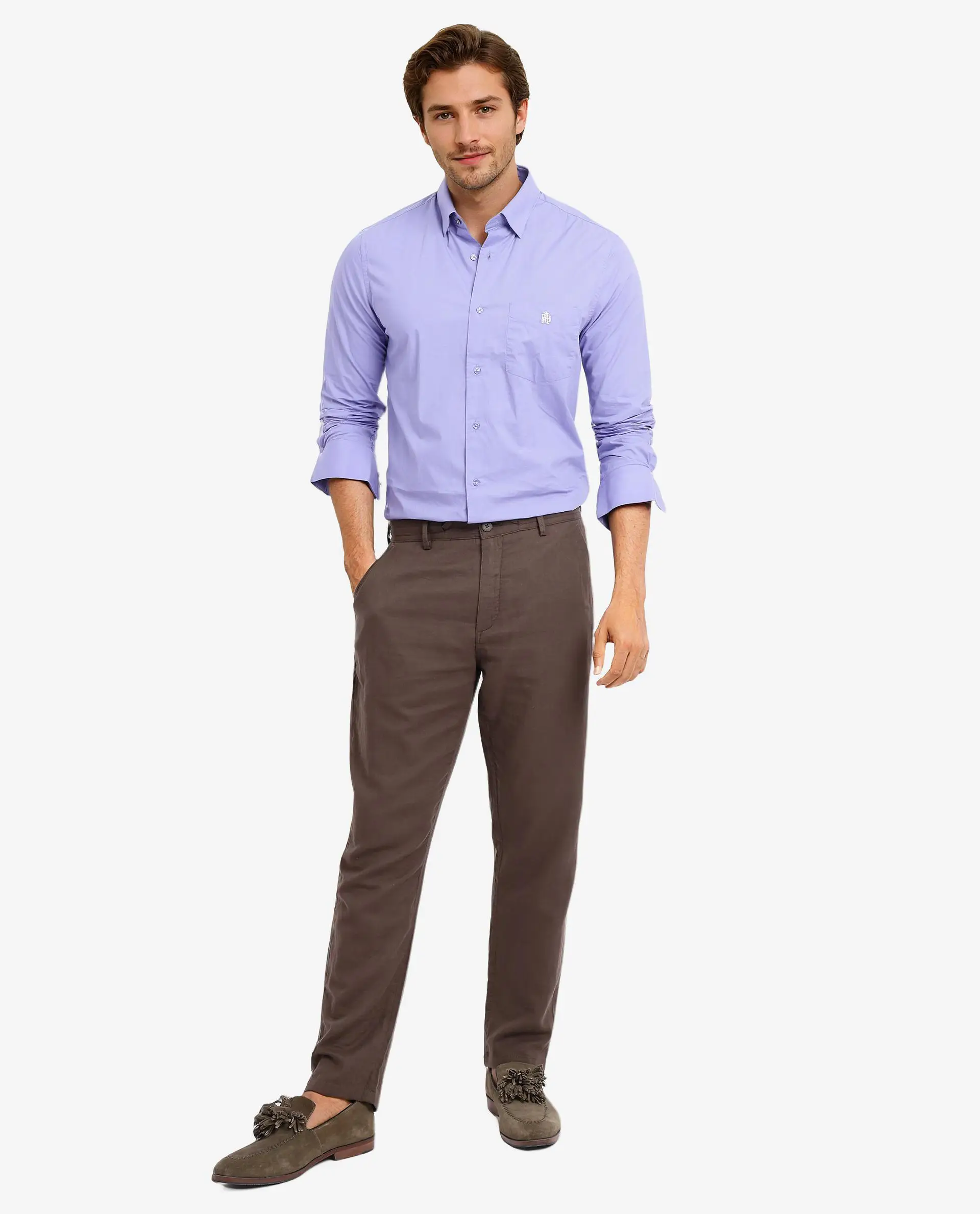 Rare Rabbit Men's Harmin Pastel Purple Cotton Embroidered Regular Fit Full Sleeve Collared Shirt - Image 2
