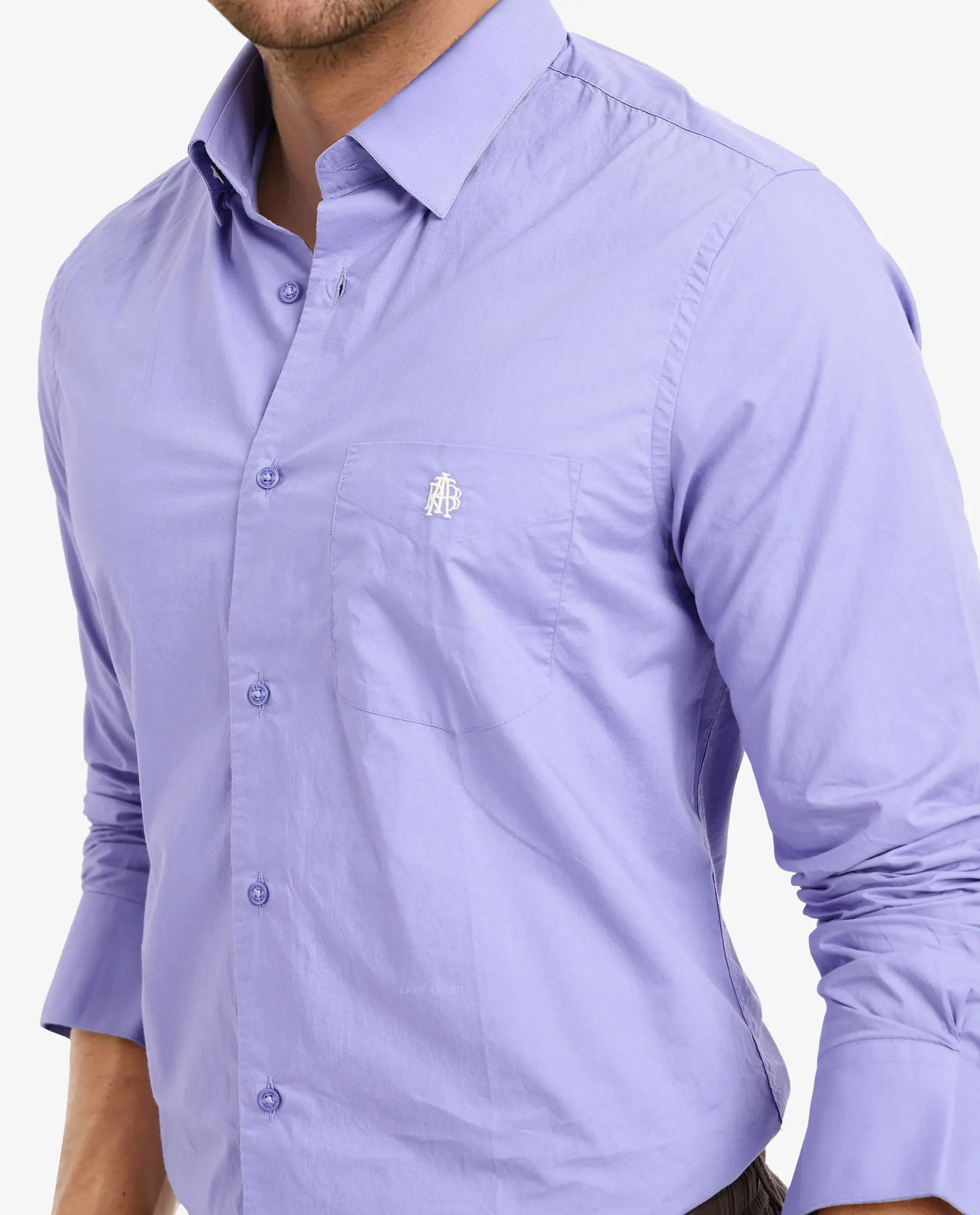 Rare Rabbit Men's Harmin Pastel Purple Cotton Embroidered Regular Fit Full Sleeve Collared Shirt - Image 5