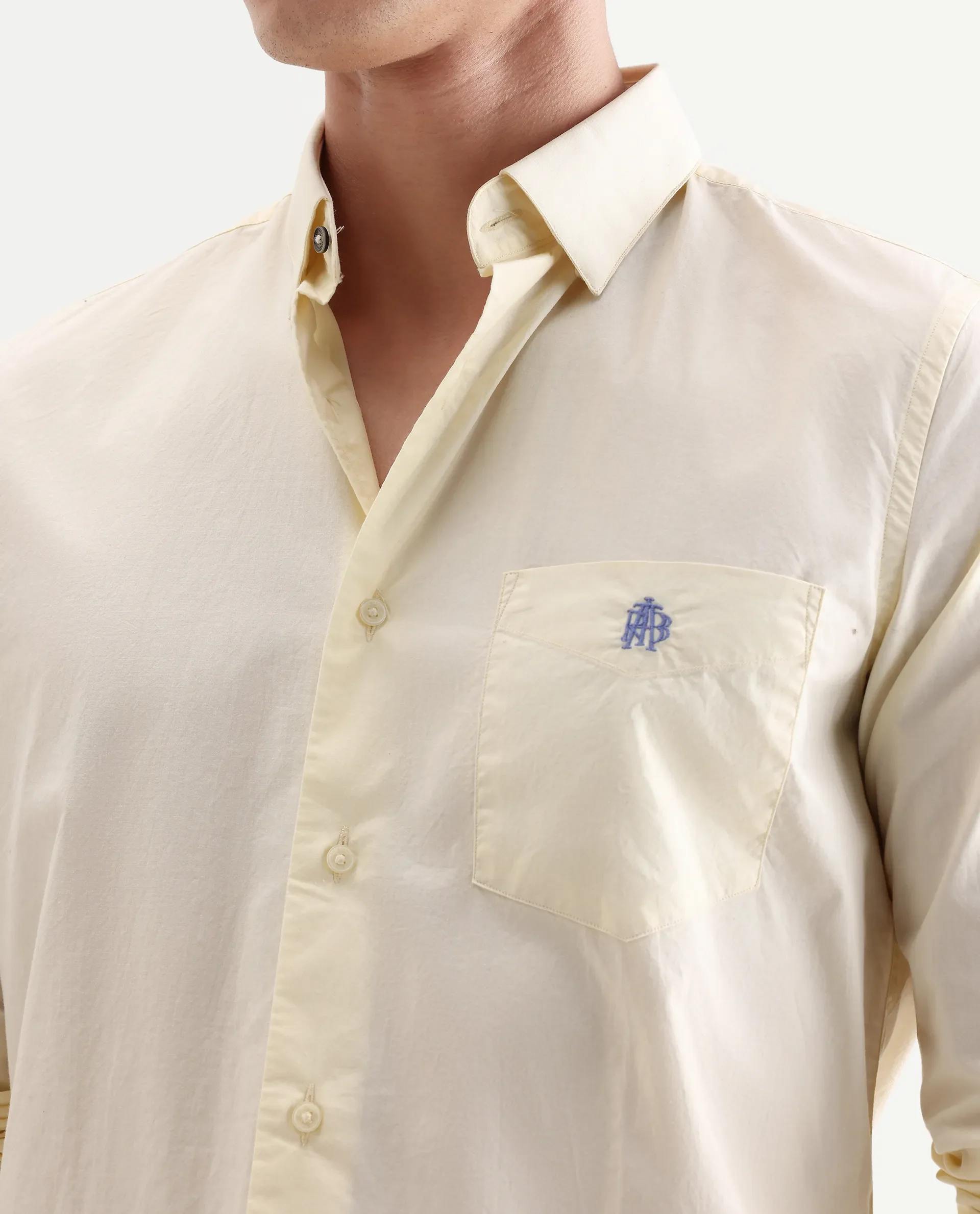 Rare Rabbit Men's Harmin Pastel Yellow Cotton Embroidered Regular Fit Full Sleeve Collared Shirt - Image 3