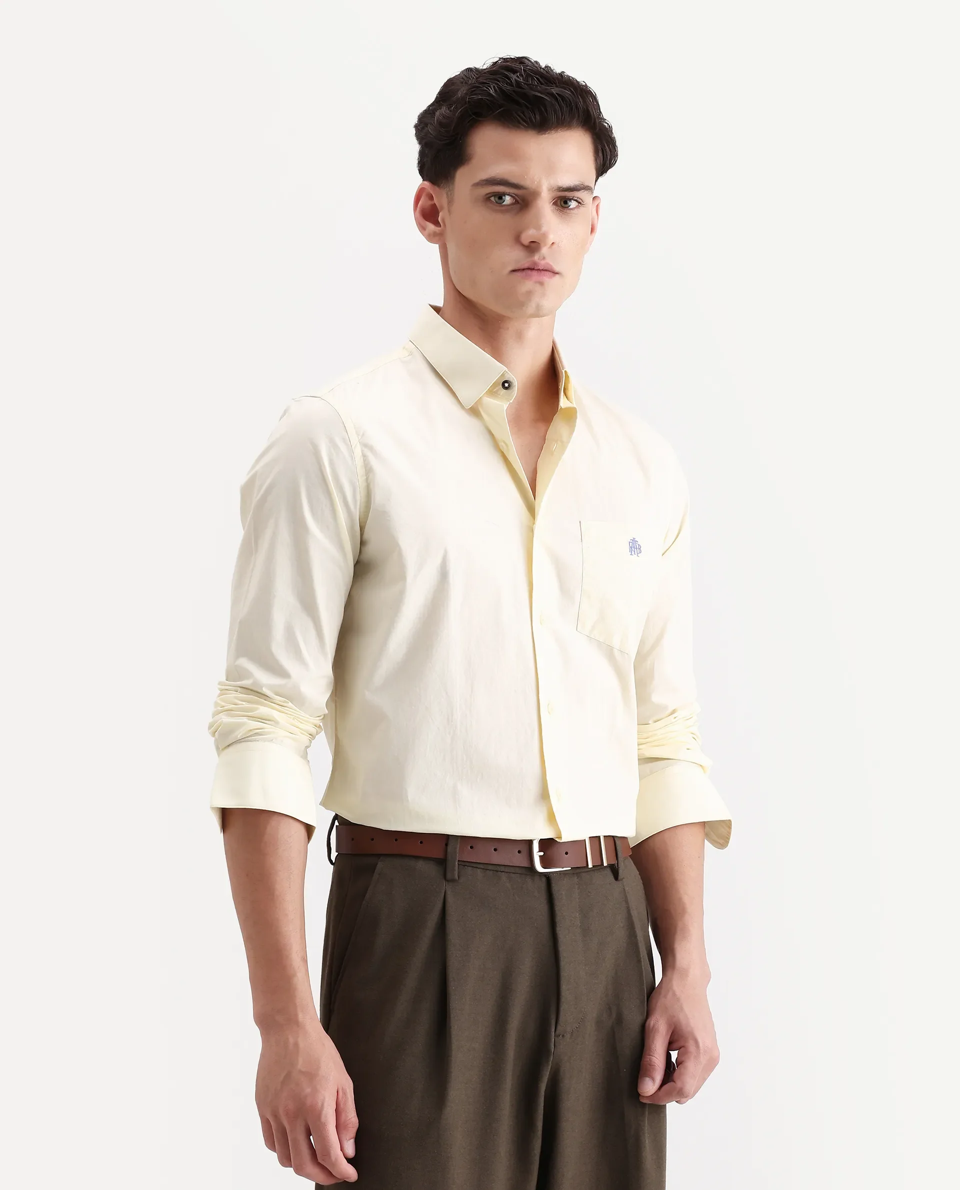 Rare Rabbit Men's Harmin Pastel Yellow Cotton Embroidered Regular Fit Full Sleeve Collared Shirt - Image 5