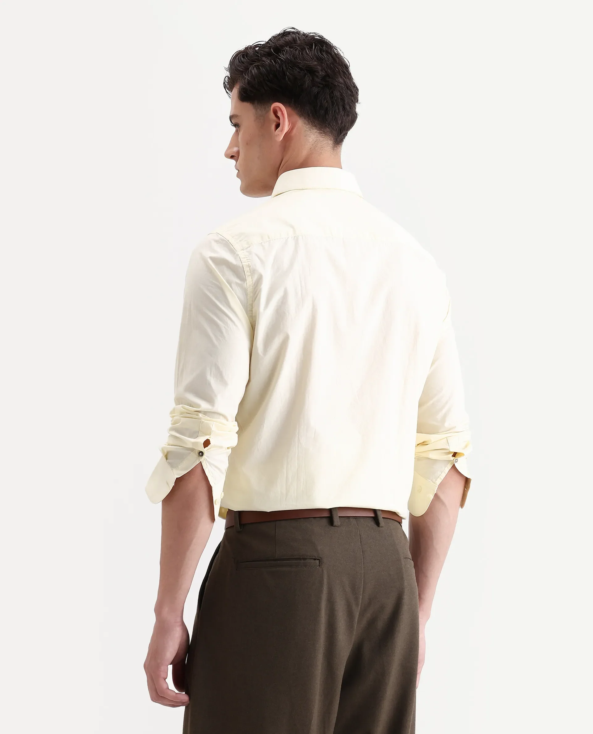 Rare Rabbit Men's Harmin Pastel Yellow Cotton Embroidered Regular Fit Full Sleeve Collared Shirt - Image 7