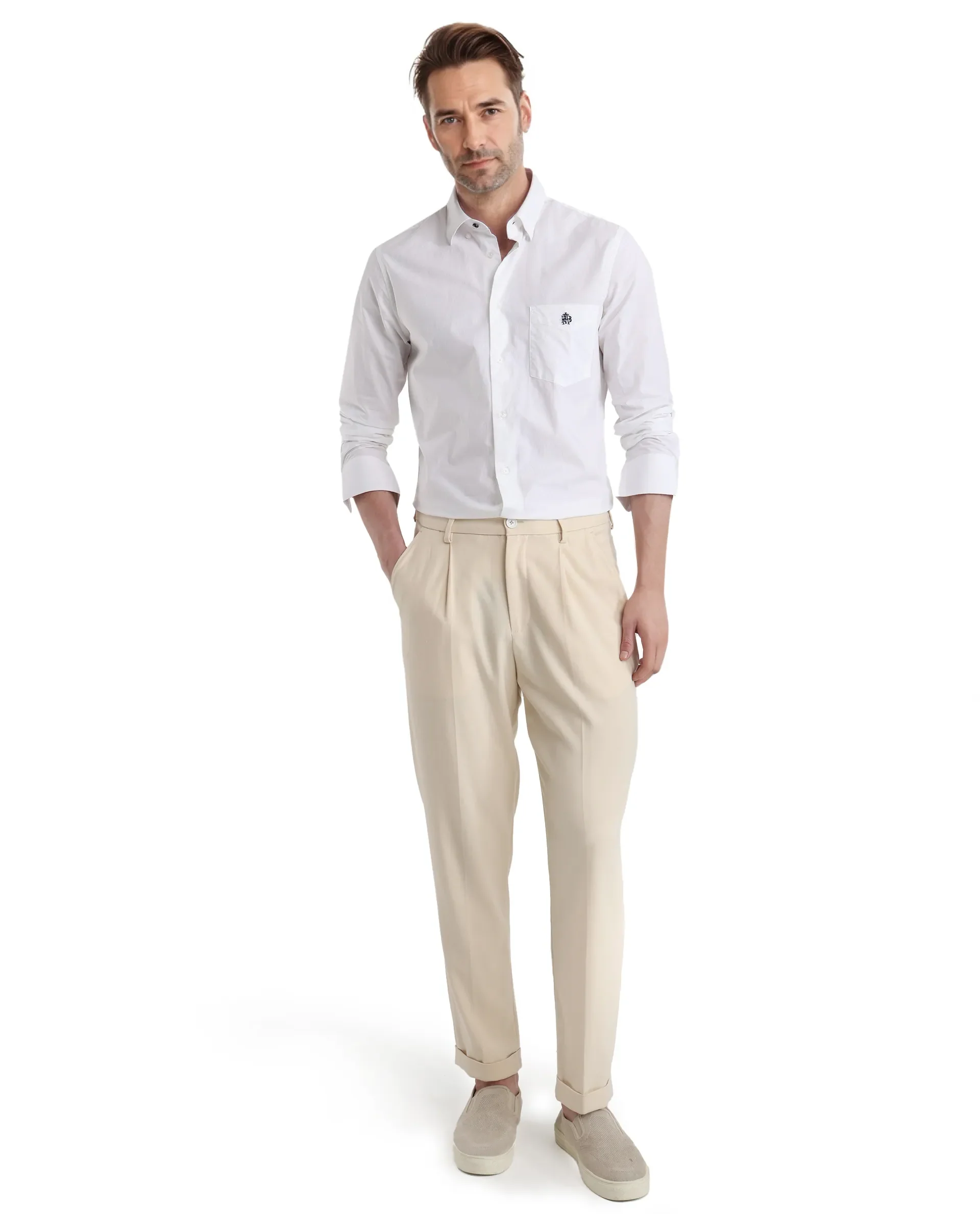 Rare Rabbit Men's Harmin White Cotton Embroidered Regular Fit Full Sleeve Collared Shirt - Image 2
