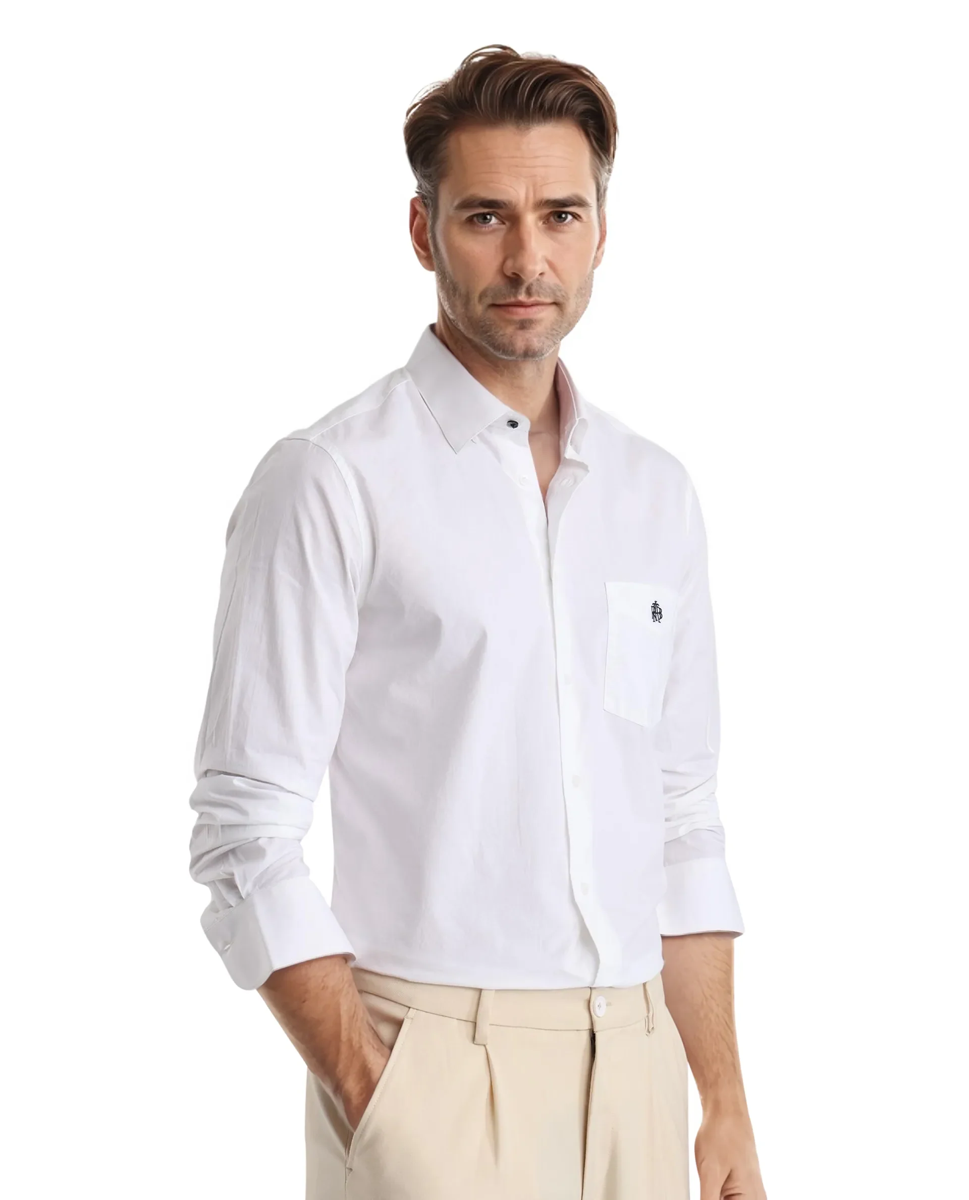 Rare Rabbit Men's Harmin White Cotton Embroidered Regular Fit Full Sleeve Collared Shirt - Image 5