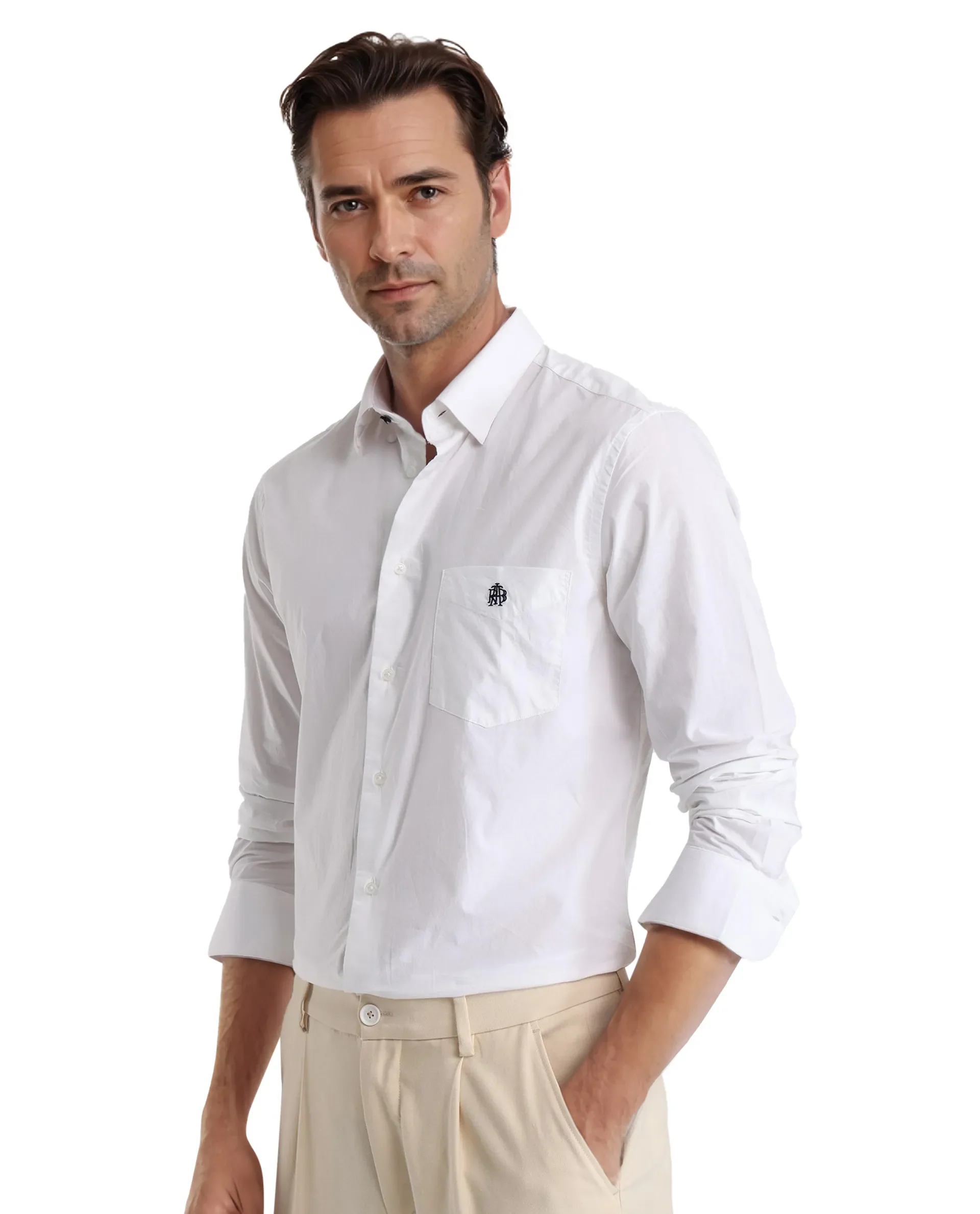Rare Rabbit Men's Harmin White Cotton Embroidered Regular Fit Full Sleeve Collared Shirt - Image 6