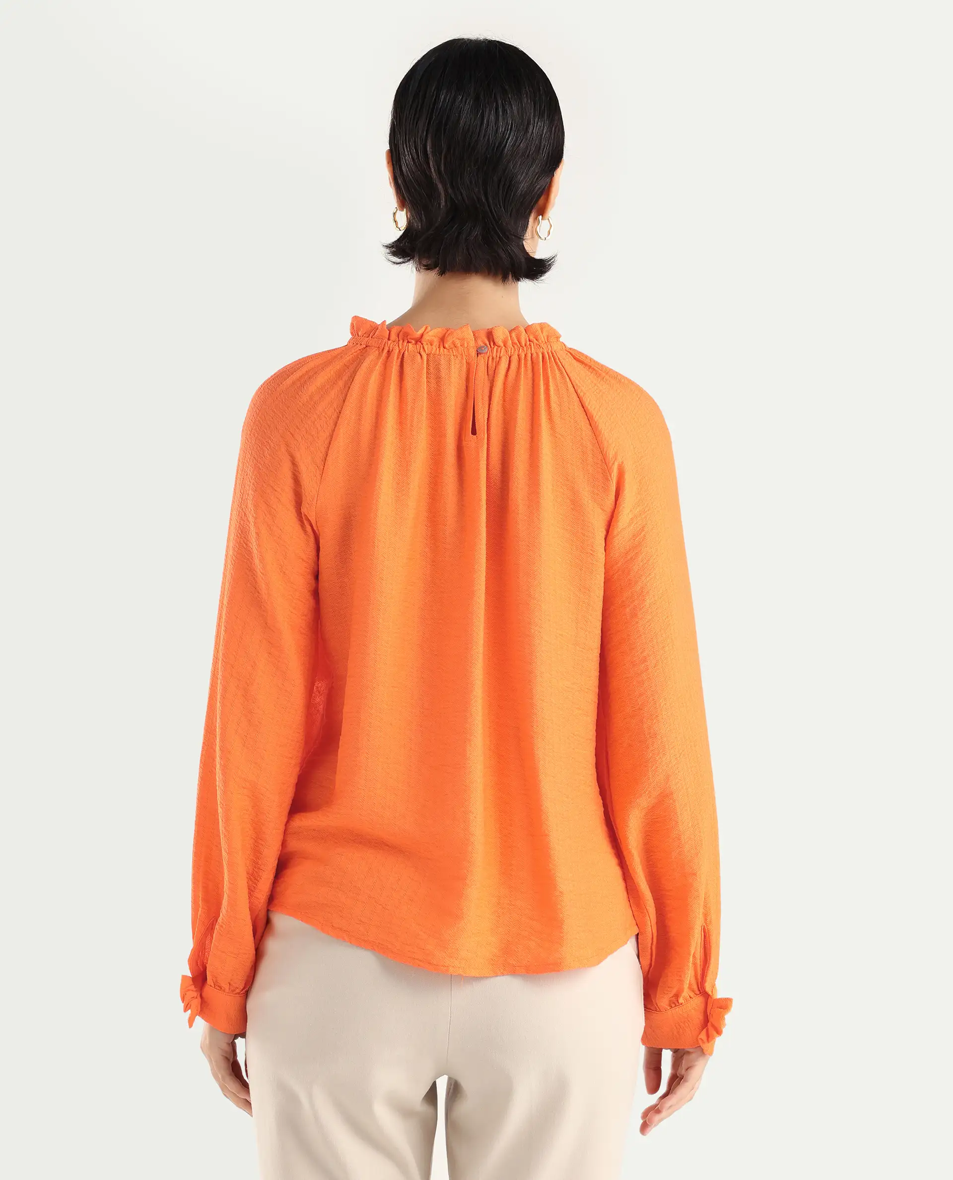 Rareism Women's Harof Dark Orange Polyester Blend High Neck Plain Balloon Sleeve Regular Fit Top - Image 7