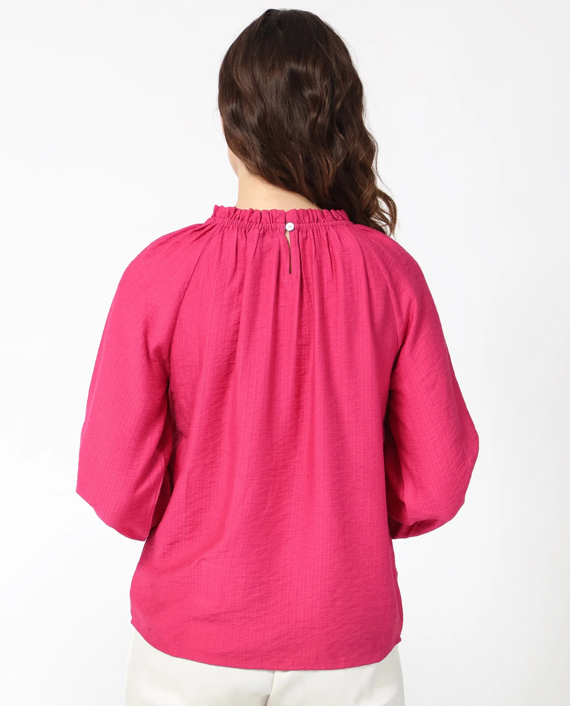 Rareism Women's Harof Dark Pink Polyester Blend High Neck Plain Balloon Sleeve Regular Fit Top - Image 10