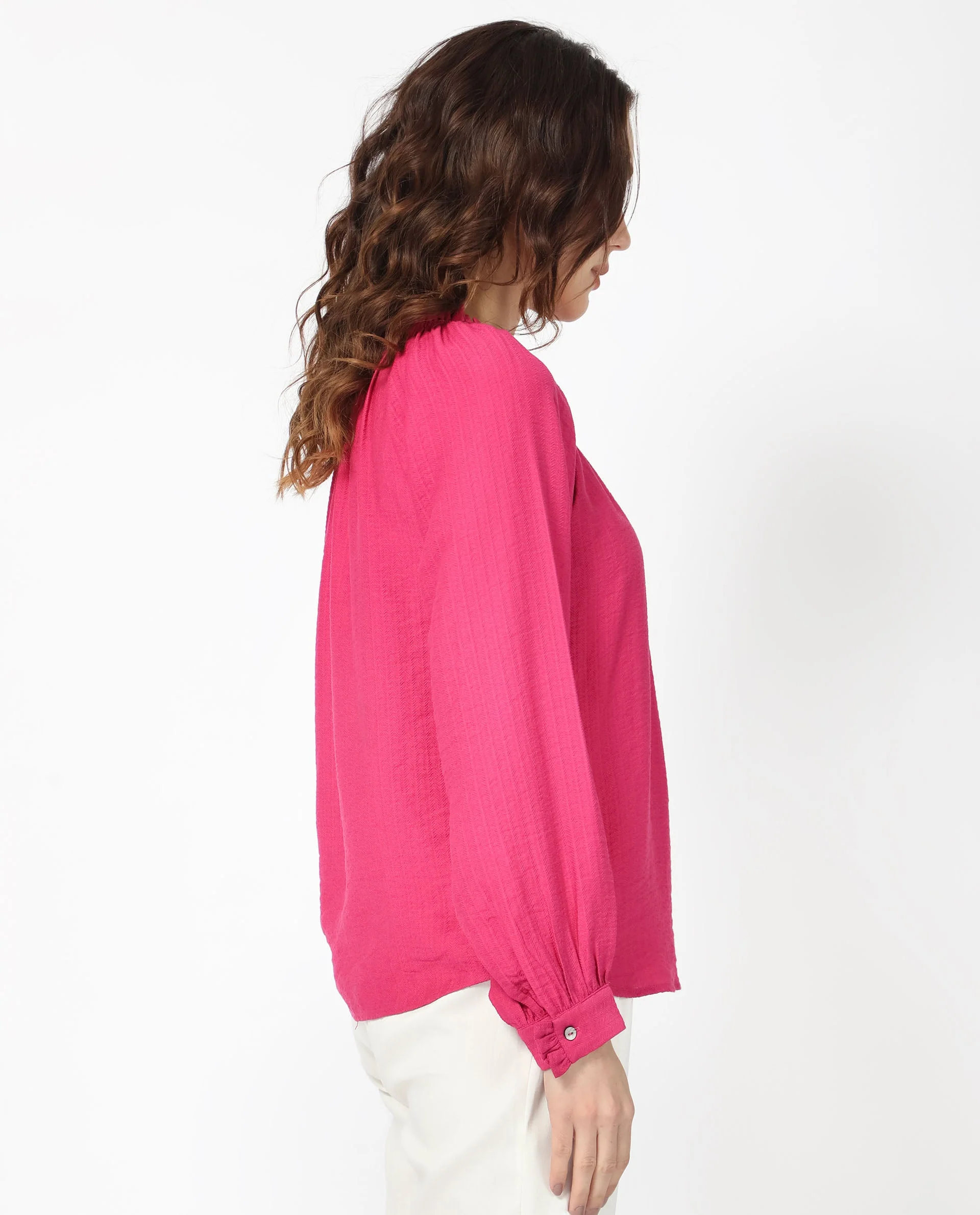 Rareism Women's Harof Dark Pink Polyester Blend High Neck Plain Balloon Sleeve Regular Fit Top - Image 8