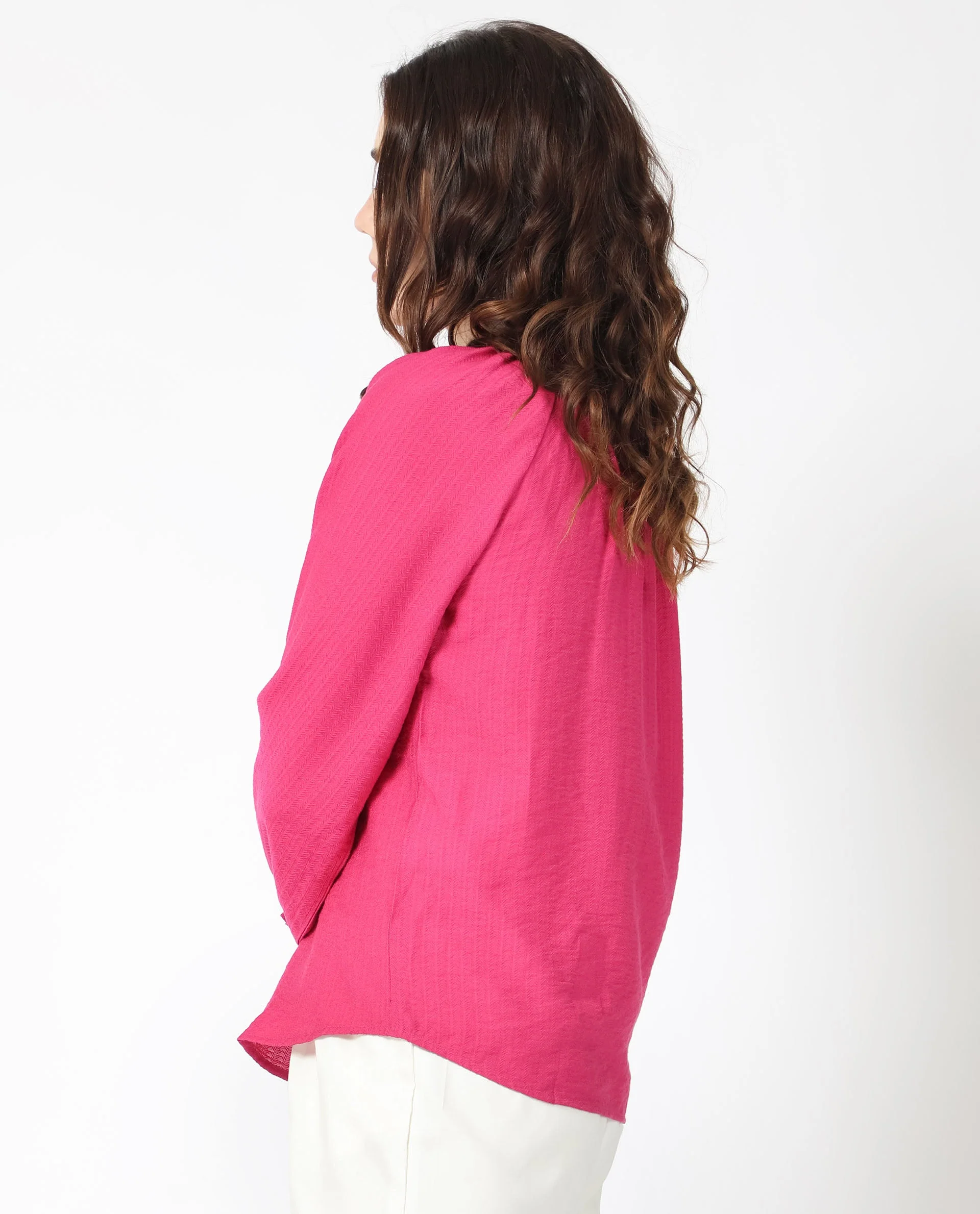 Rareism Women's Harof Dark Pink Polyester Blend High Neck Plain Balloon Sleeve Regular Fit Top - Image 9