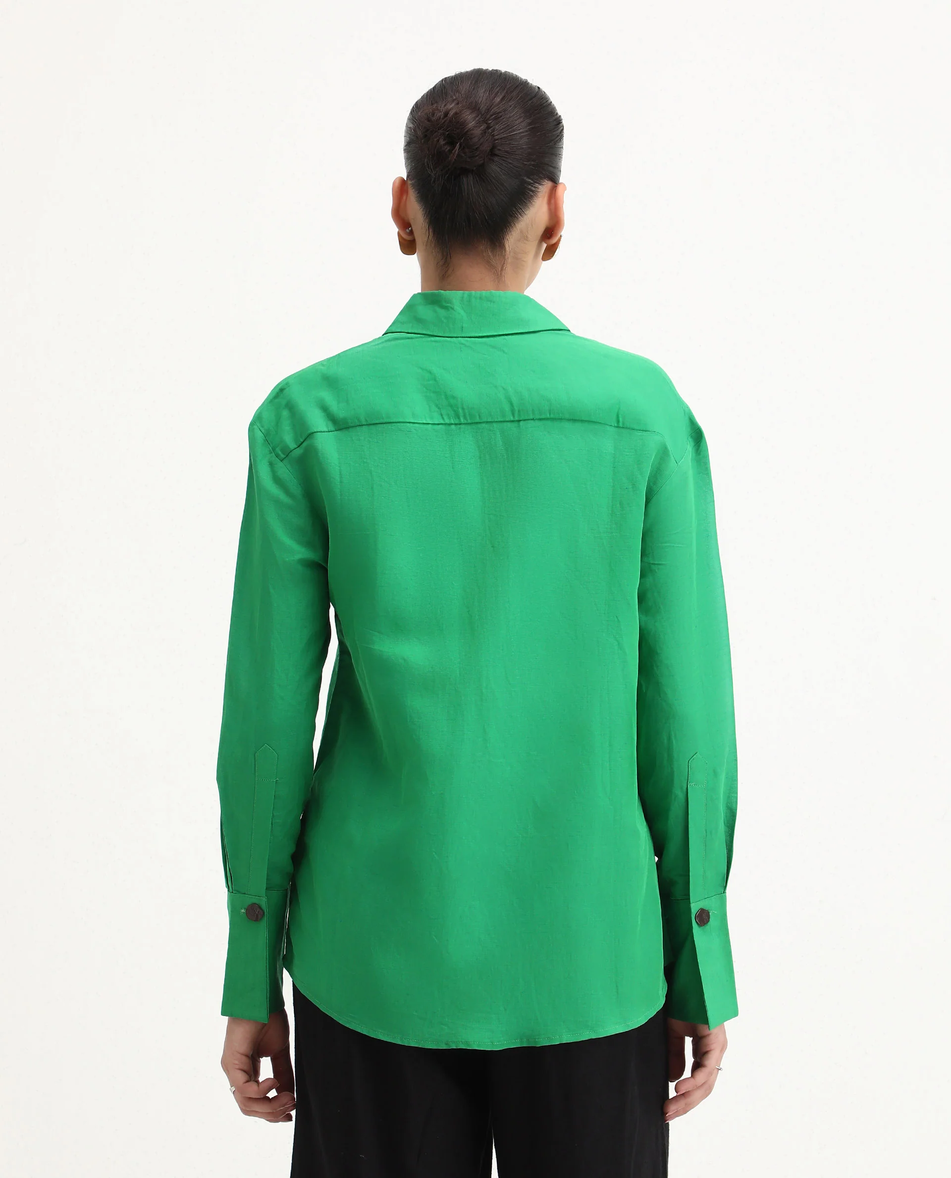 Rareism Women's Harper Green Linen Spread Collar Plain Regular Fit Top - Image 6