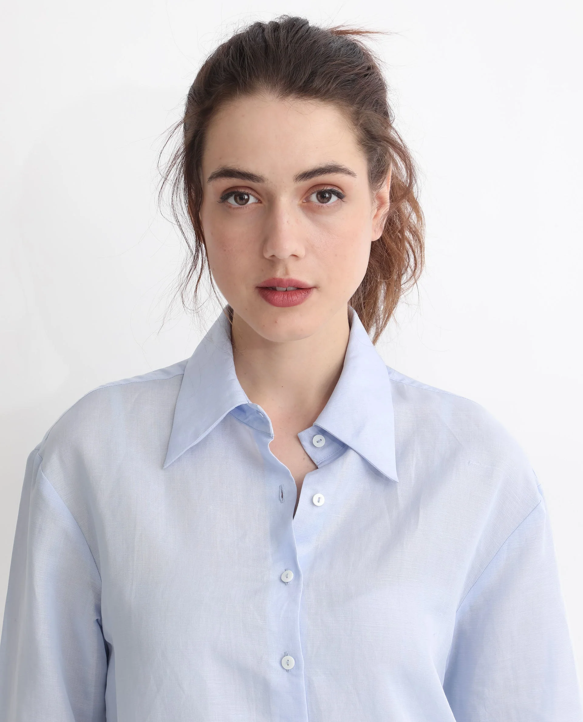 Rareism Women's Harper Pastel Blue Linen Spread Collar Plain Regular Fit Shirt - Image 3