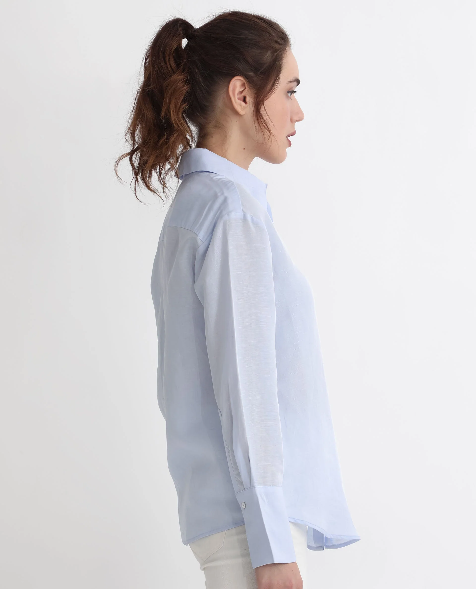 Rareism Women's Harper Pastel Blue Linen Spread Collar Plain Regular Fit Shirt - Image 7