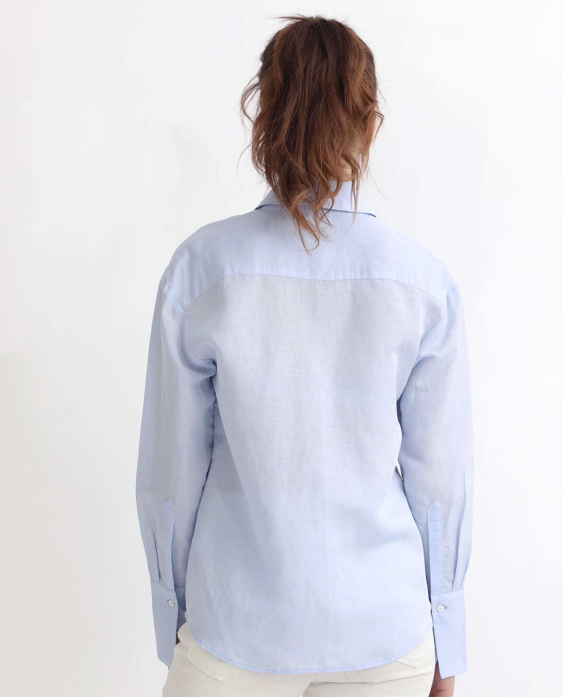 Rareism Women's Harper Pastel Blue Linen Spread Collar Plain Regular Fit Shirt - Image 9