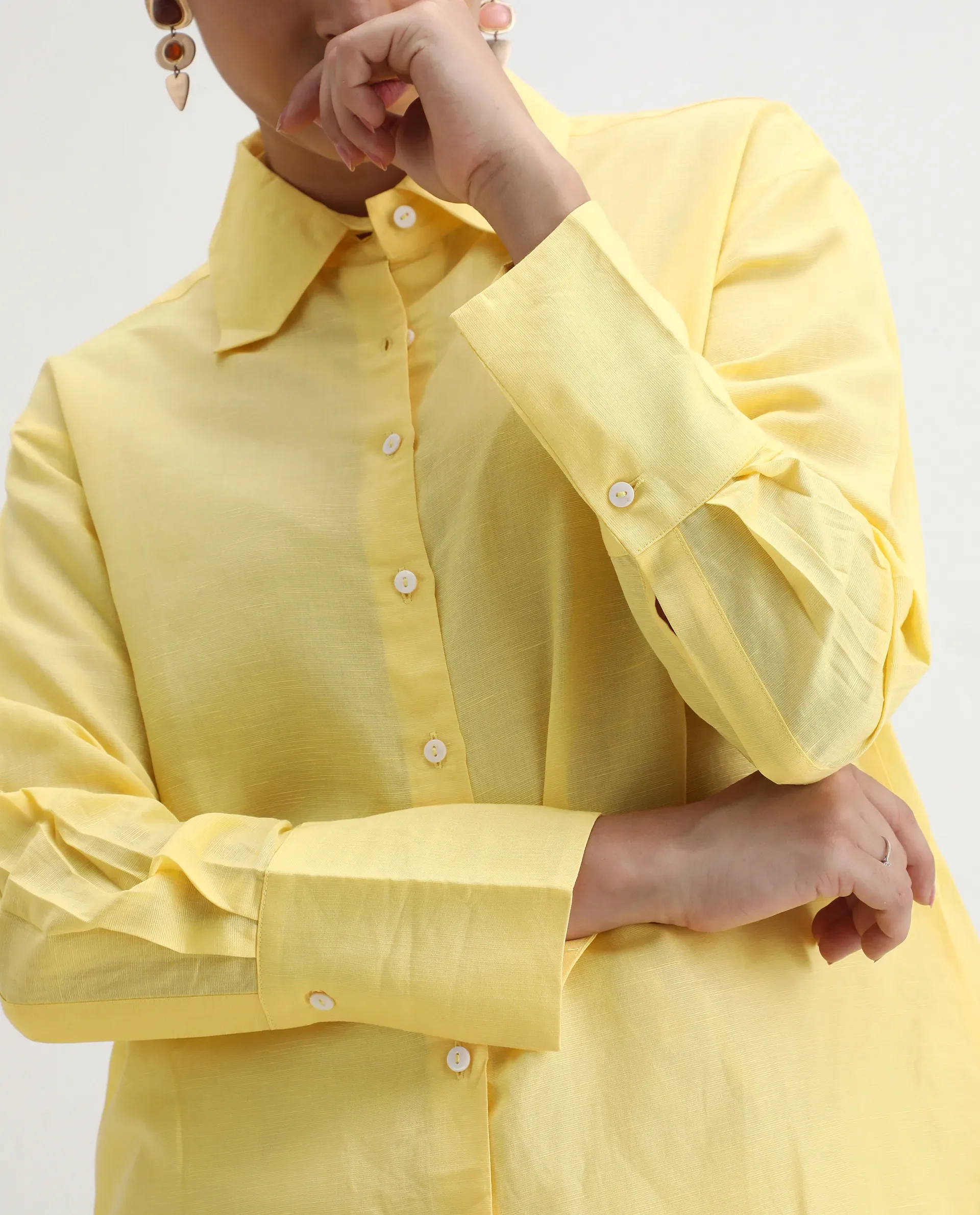 Rareism Women's Harper Yellow Linen Spread Collar Plain Regular Fit Shirt - Image 3
