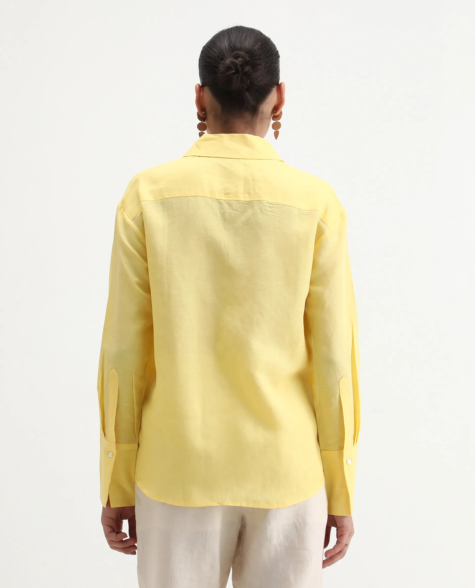 Rareism Women's Harper Yellow Linen Spread Collar Plain Regular Fit Shirt - Image 7