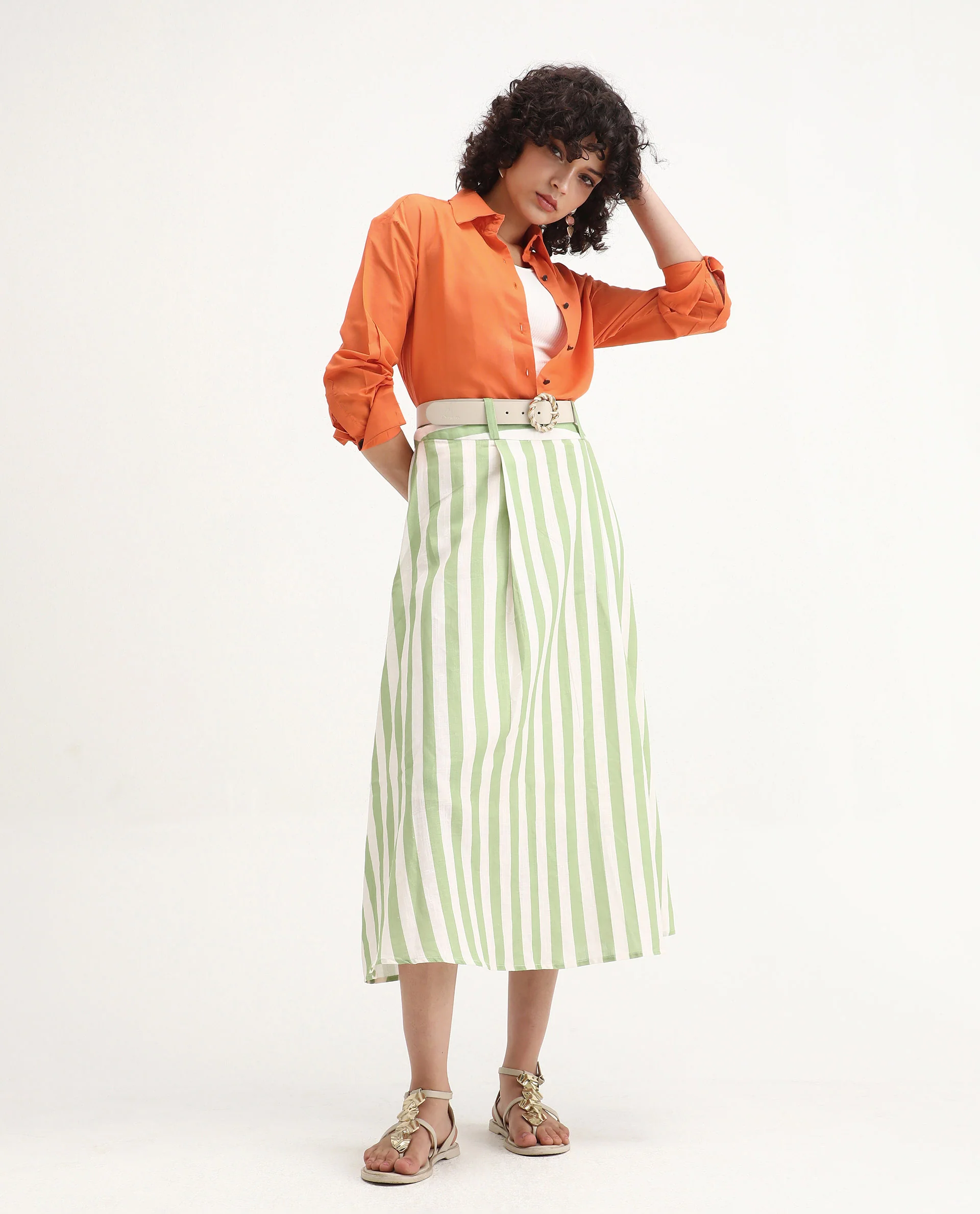 Rareism Women's Harper Orange Linen Spread Collar Plain Regular Fit Top - Image 2