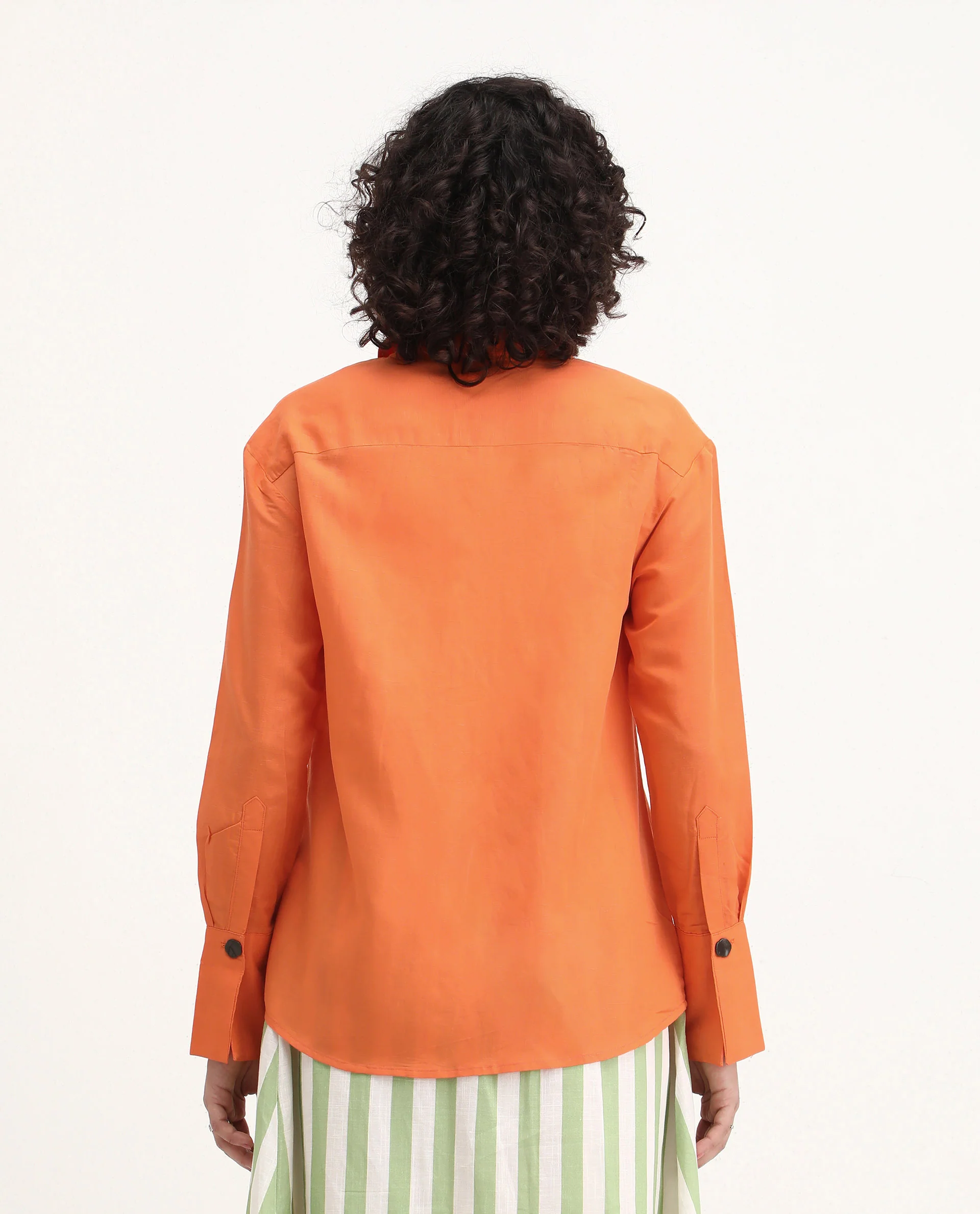 Rareism Women's Harper Orange Linen Spread Collar Plain Regular Fit Top - Image 8