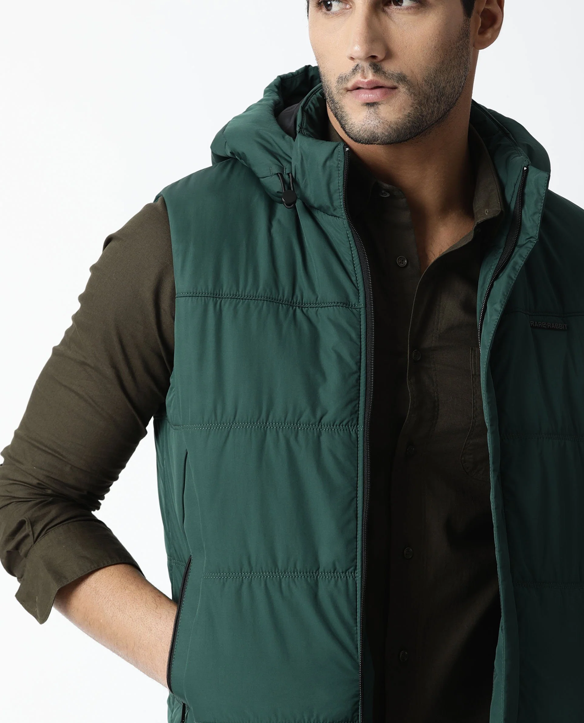 Rare Rabbit Men's Harrinbone Olive Cotton Plain Tailored Fit Full Sleeve Spread Collar Shirt - Image 5