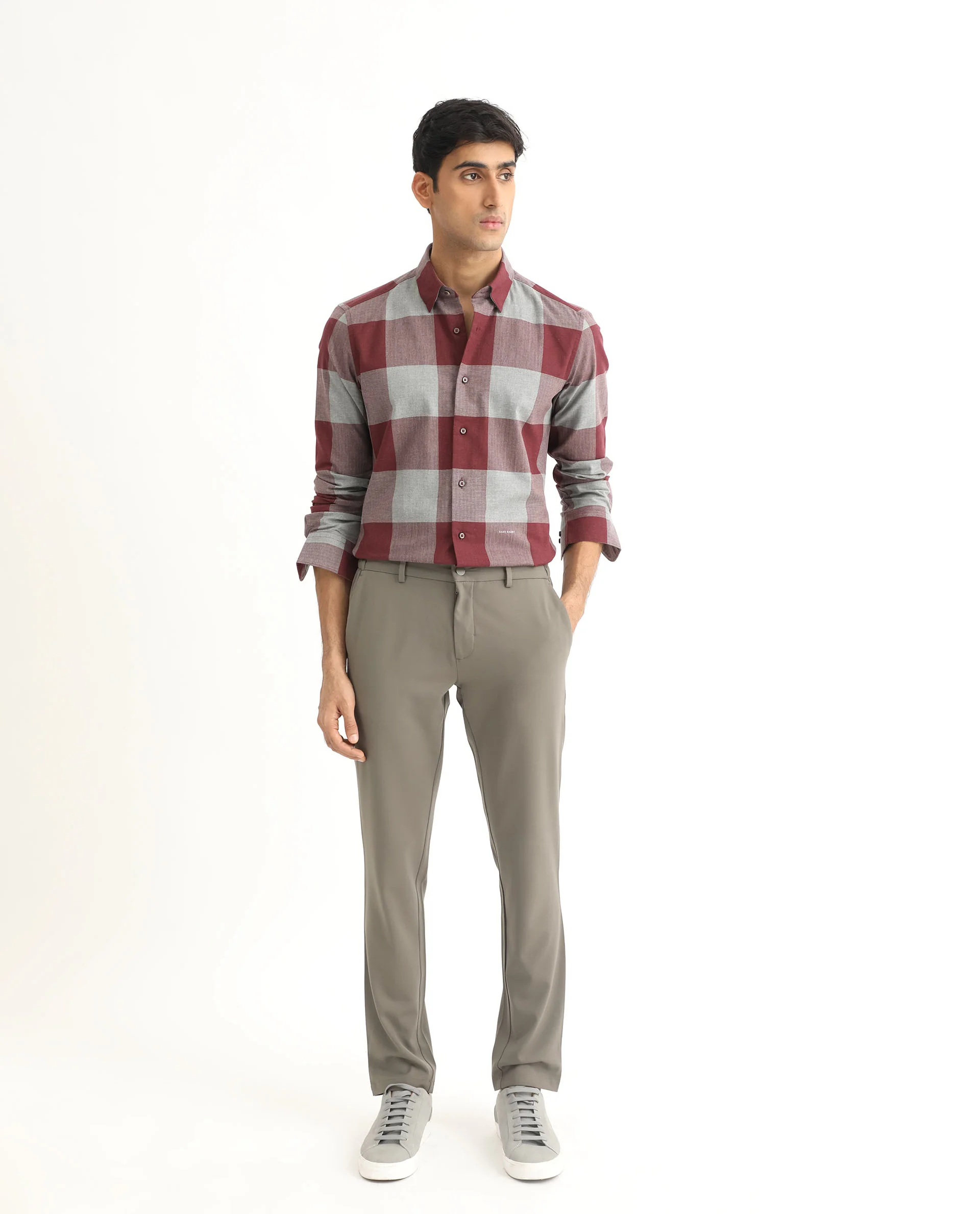 Rare Rabbit Men's Harter Maroon Cotton Checked Print Regular Fit Full Sleeve Collared Shirt - Image 2