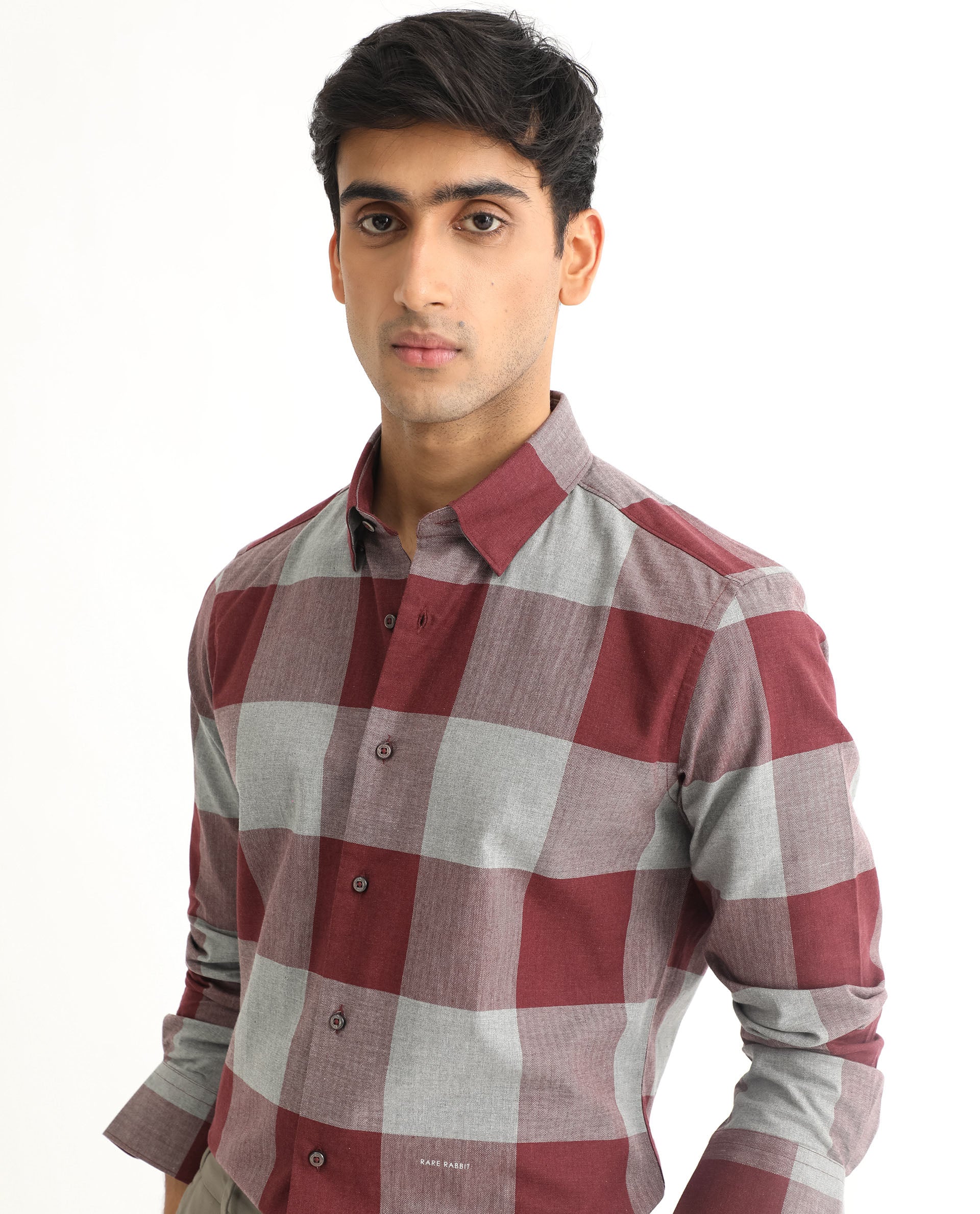 Rare Rabbit Men's Harter Maroon Cotton Checked Print Regular Fit Full Sleeve Collared Shirt - Image 5