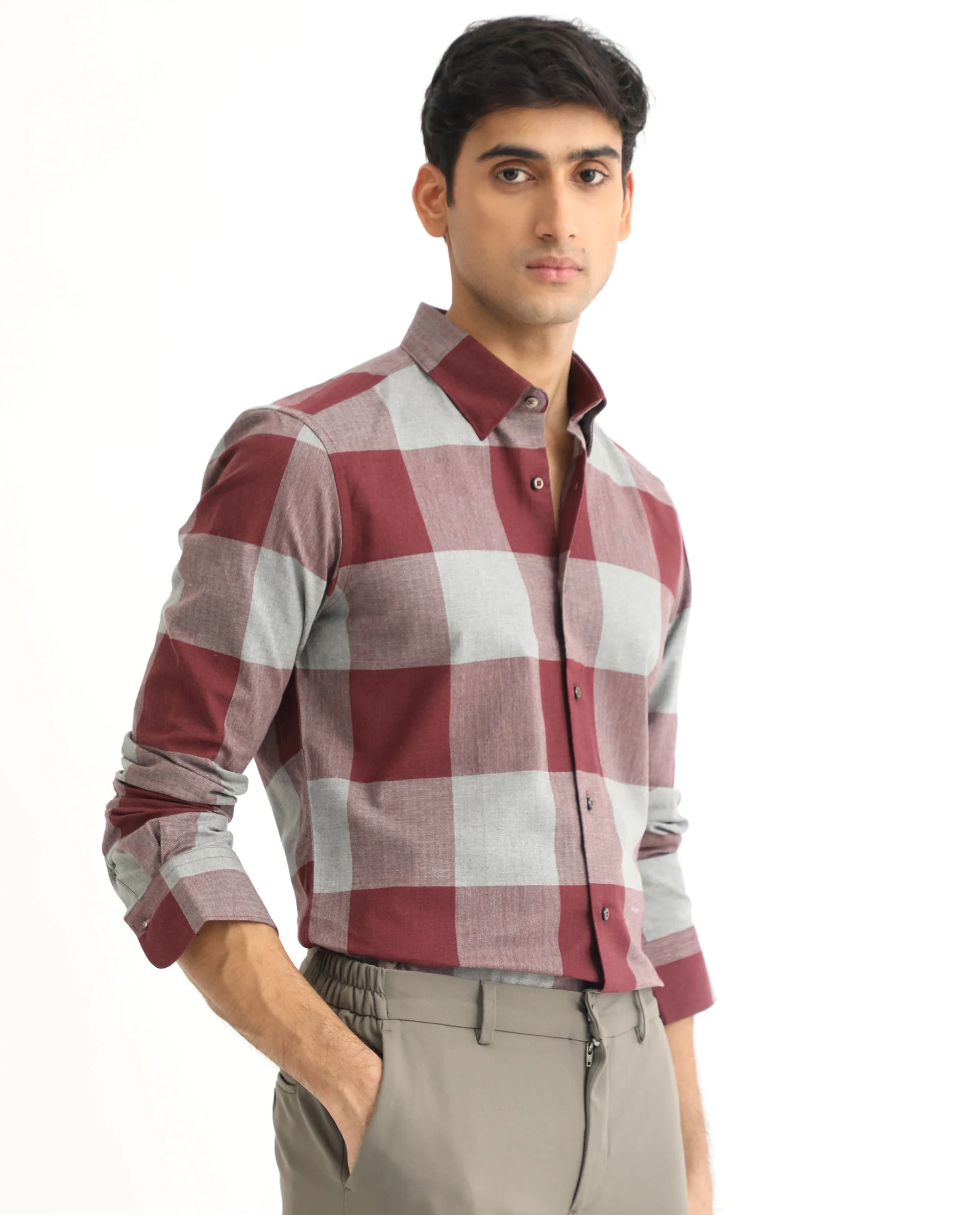 Rare Rabbit Men's Harter Maroon Cotton Checked Print Regular Fit Full Sleeve Collared Shirt - Image 7