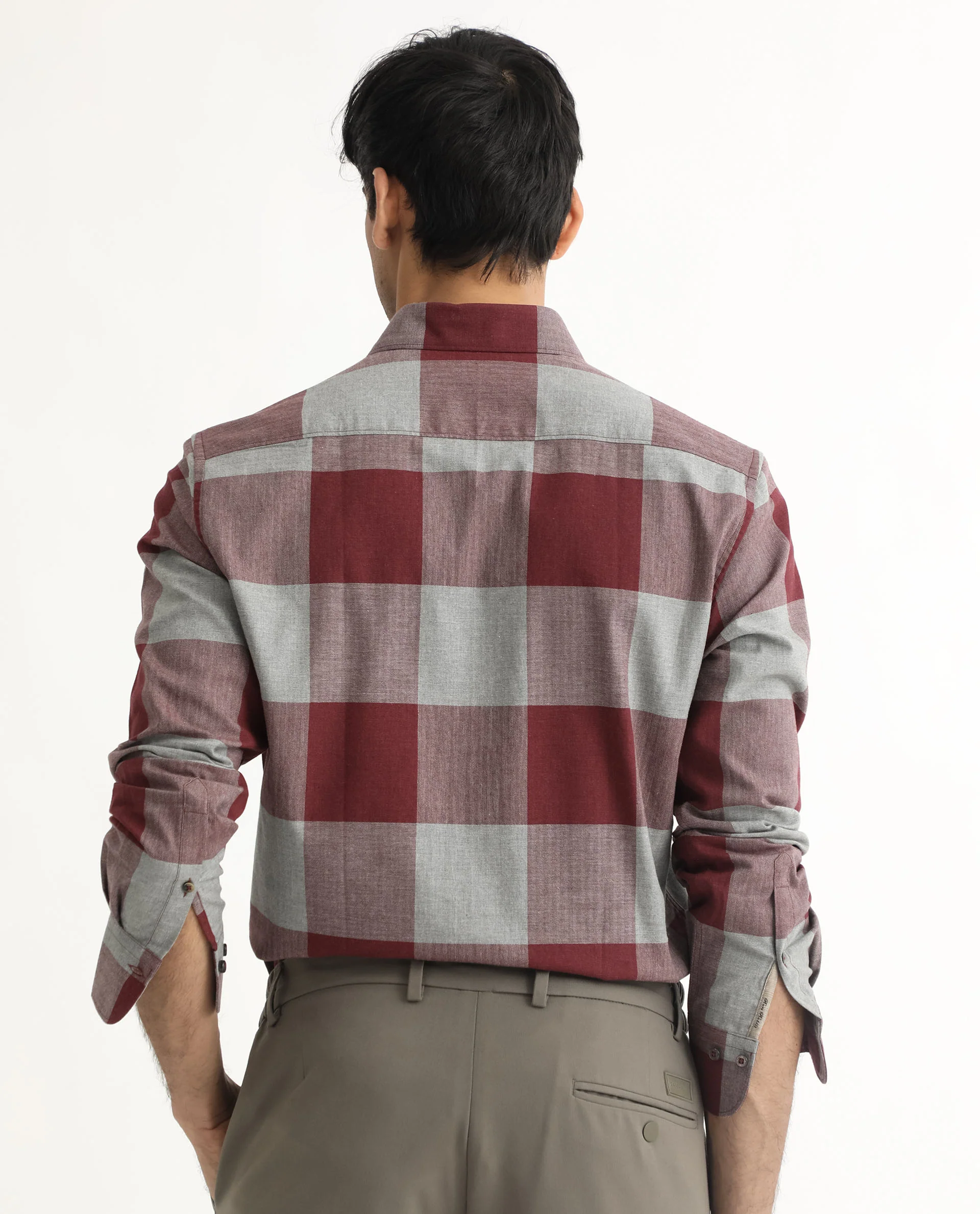 Rare Rabbit Men's Harter Maroon Cotton Checked Print Regular Fit Full Sleeve Collared Shirt - Image 9