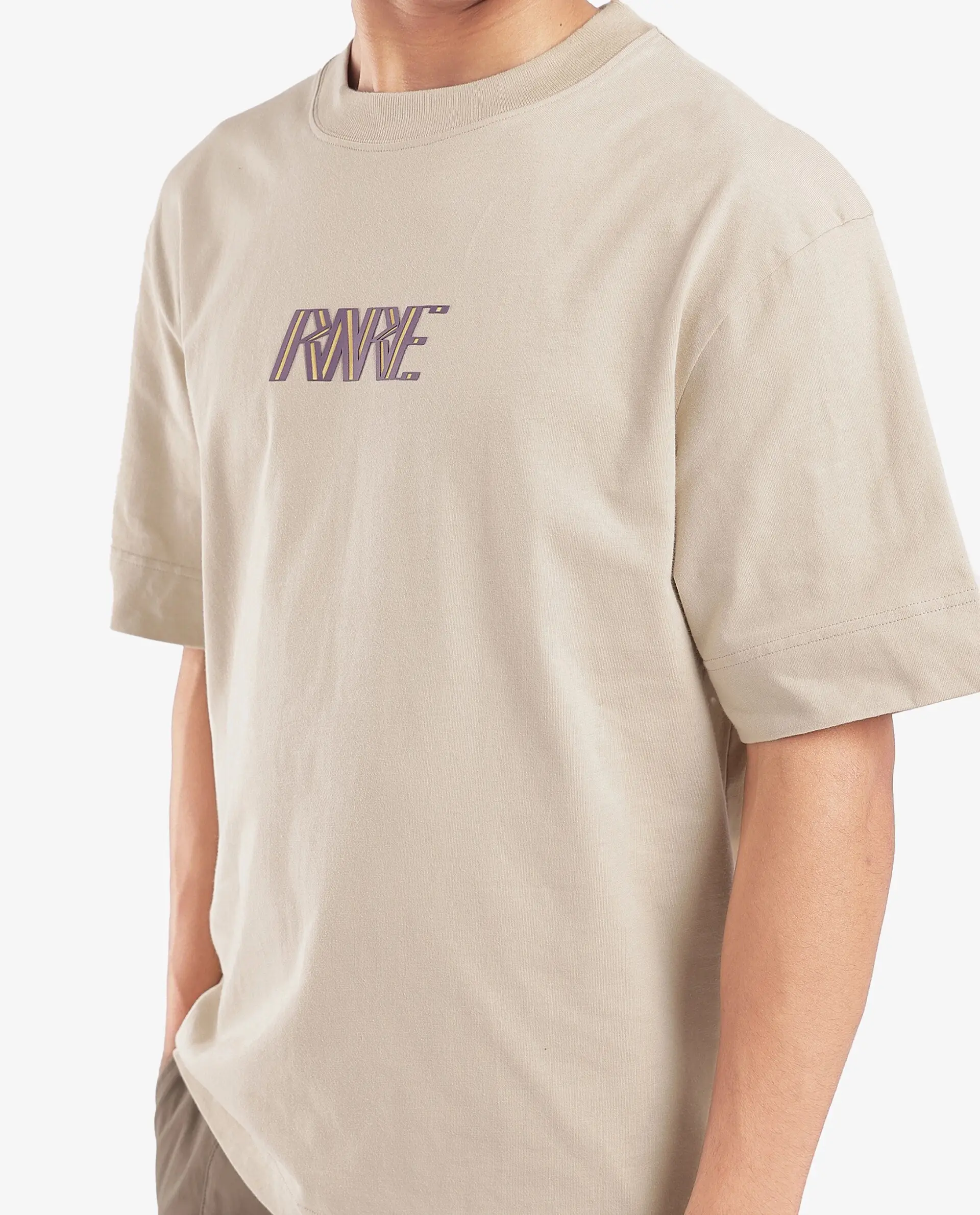 Rare Rabbit Men's Harve Beige Cotton Blend Graphic Print Boxy Fit Half Sleeve Crew Neck T-Shirt - Image 4