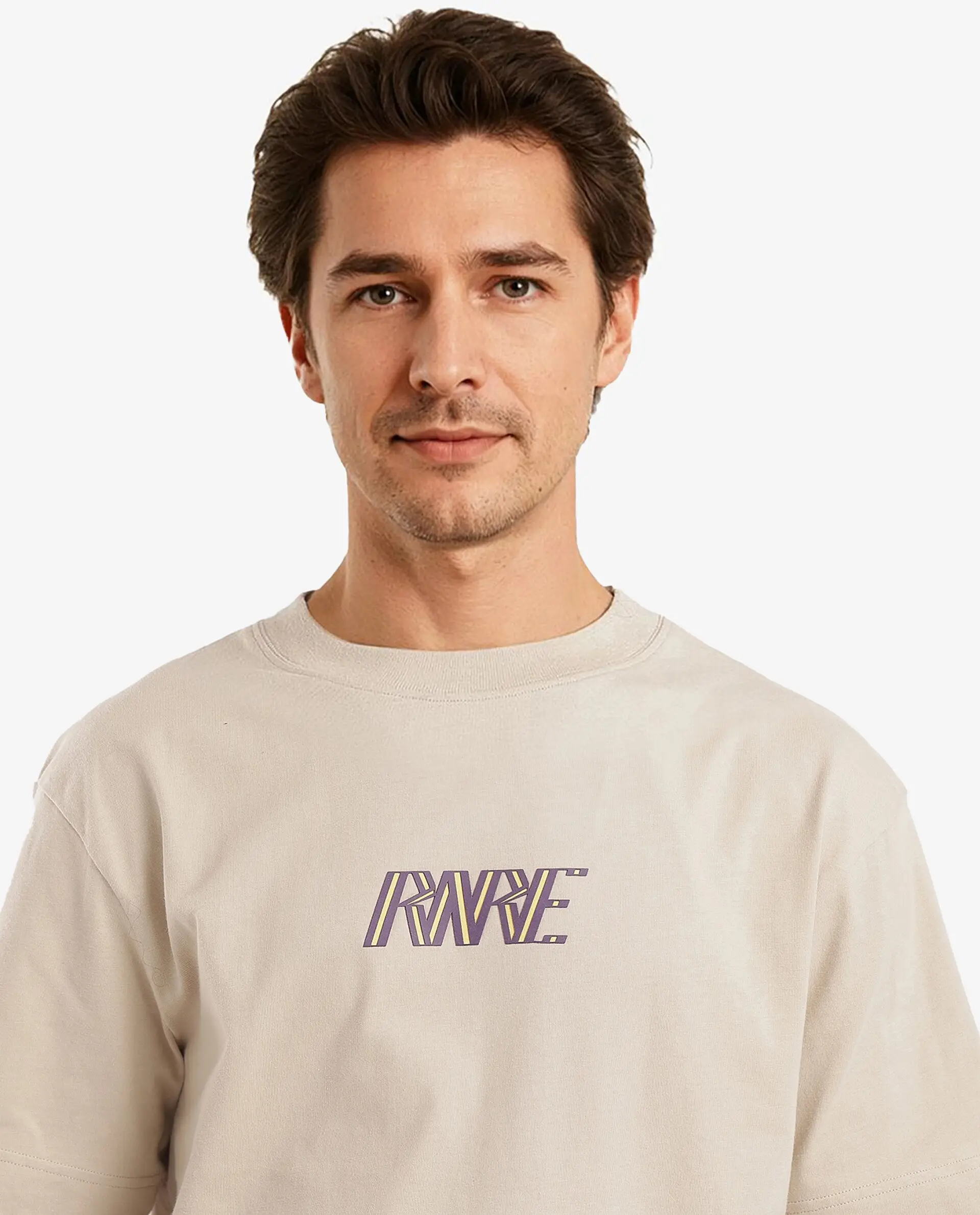 Rare Rabbit Men's Harve Beige Cotton Blend Graphic Print Boxy Fit Half Sleeve Crew Neck T-Shirt - Image 6
