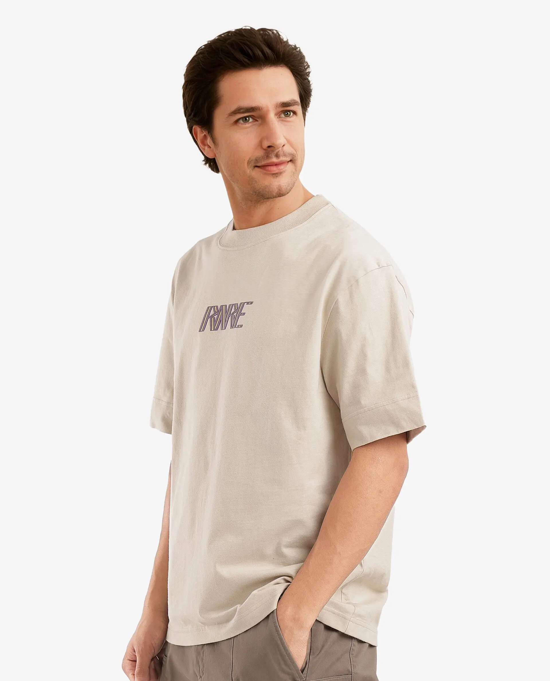 Rare Rabbit Men's Harve Beige Cotton Blend Graphic Print Boxy Fit Half Sleeve Crew Neck T-Shirt - Image 8