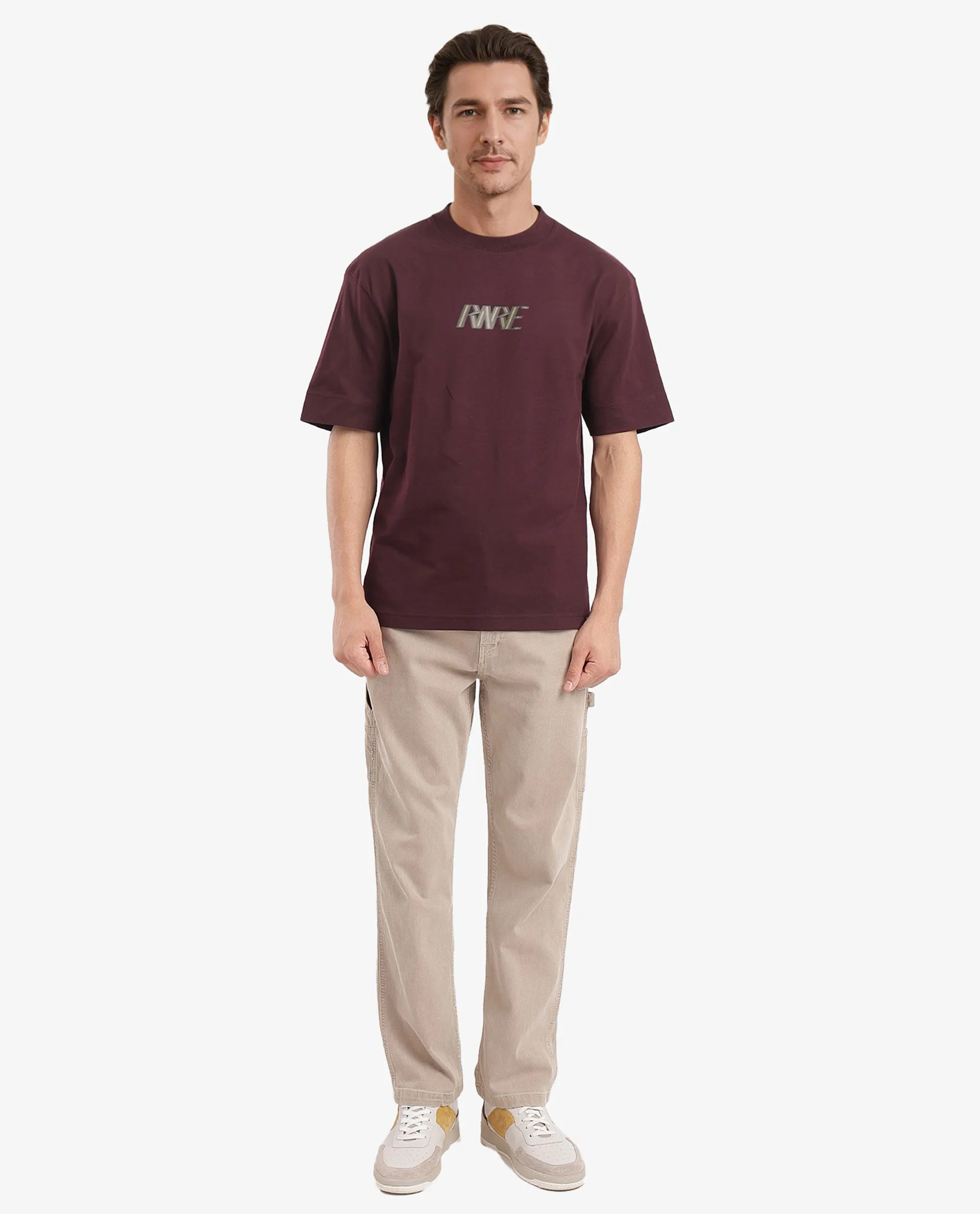 Rare Rabbit Men's Harve Brown Cotton Blend Graphic Print Boxy Fit Half Sleeve Crew Neck T-Shirt - Image 2