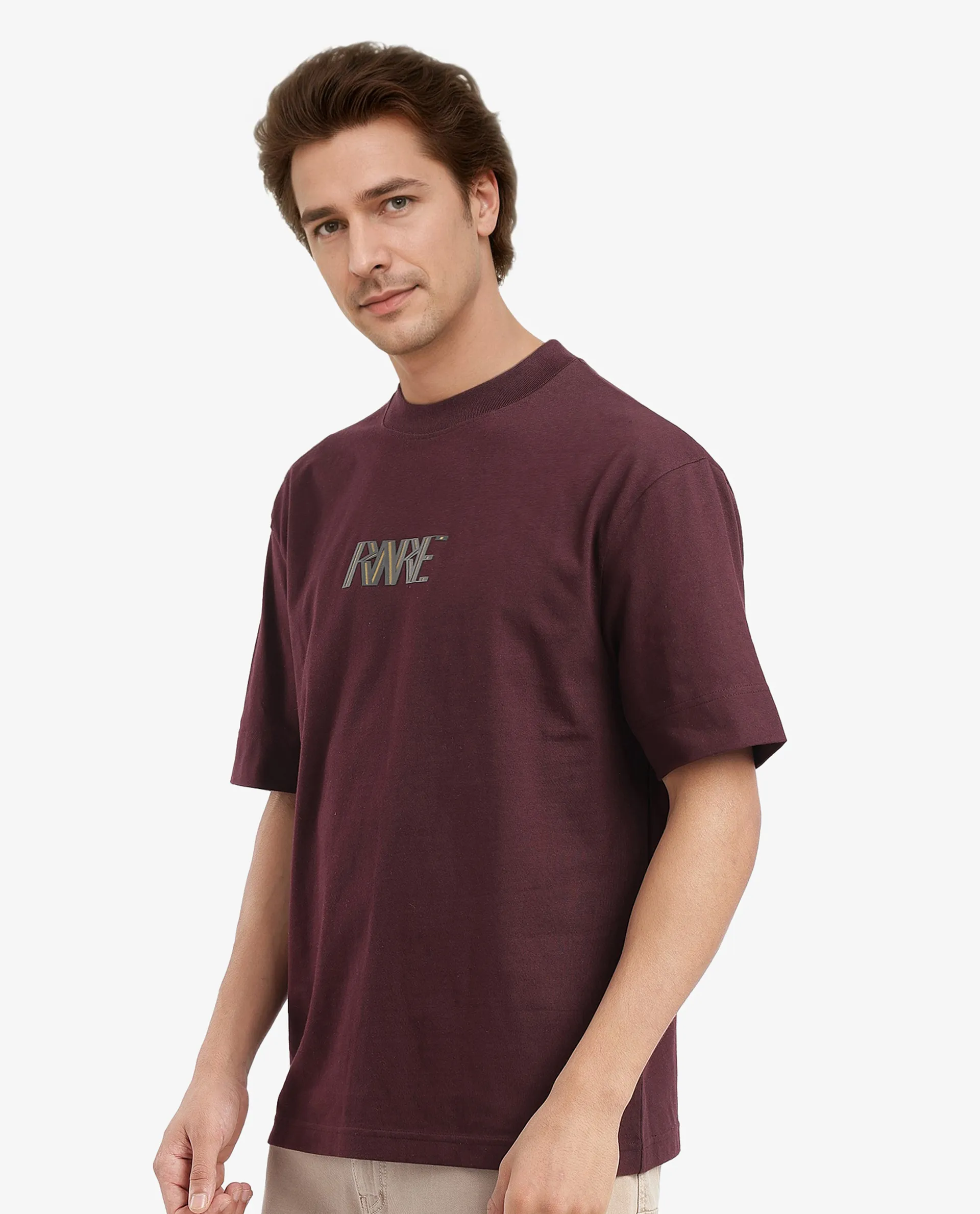 Rare Rabbit Men's Harve Brown Cotton Blend Graphic Print Boxy Fit Half Sleeve Crew Neck T-Shirt - Image 6