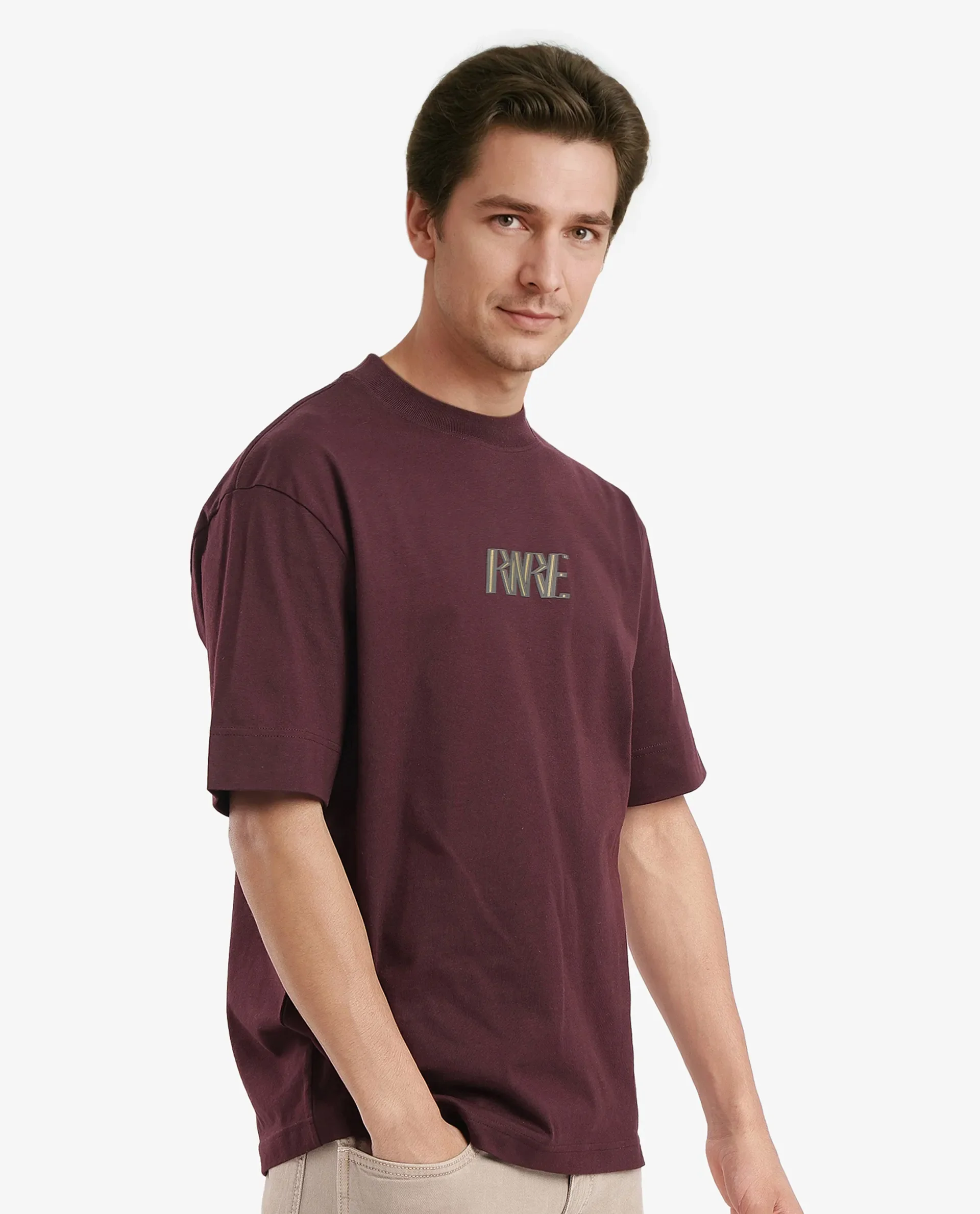 Rare Rabbit Men's Harve Brown Cotton Blend Graphic Print Boxy Fit Half Sleeve Crew Neck T-Shirt - Image 7