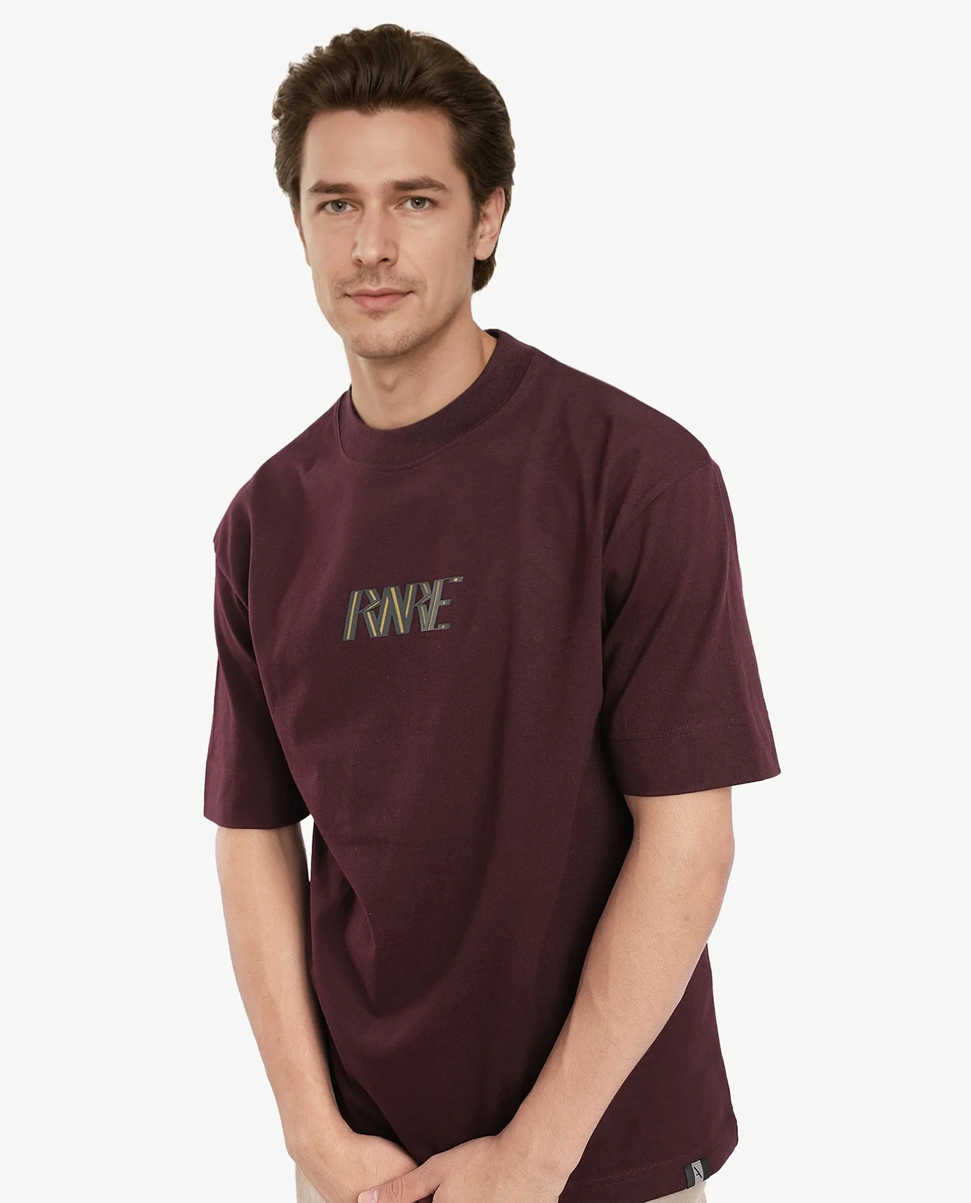 Rare Rabbit Men's Harve Brown Cotton Blend Graphic Print Boxy Fit Half Sleeve Crew Neck T-Shirt - Image 9