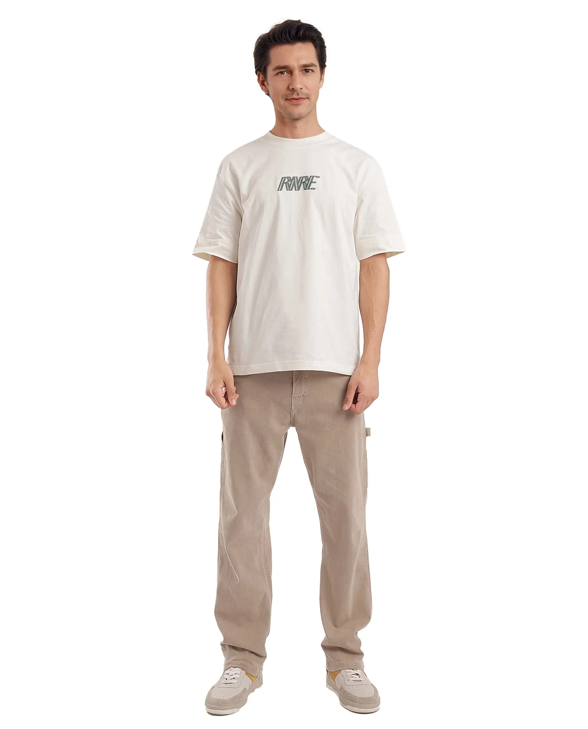 Rare Rabbit Men's Harve Off White Cotton Graphic Print Boxy Fit Half Sleeve Crew Neck T-Shirt - Image 2