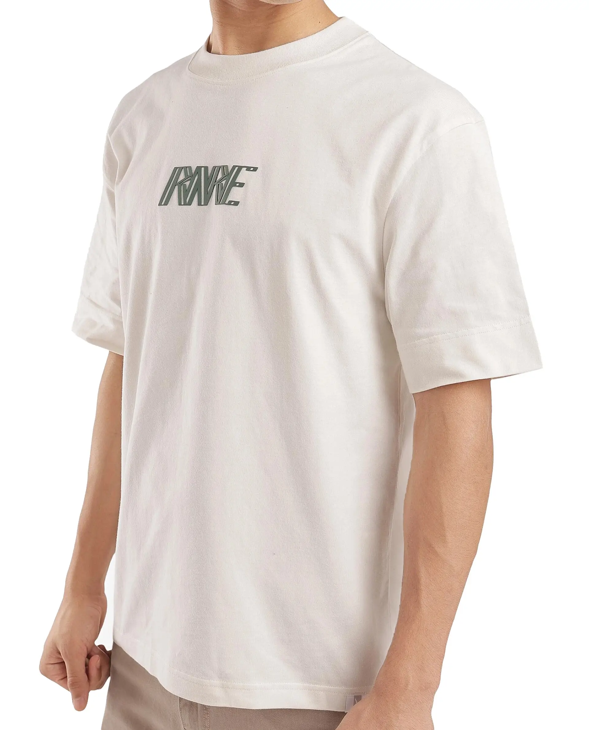 Rare Rabbit Men's Harve Off White Cotton Graphic Print Boxy Fit Half Sleeve Crew Neck T-Shirt - Image 4