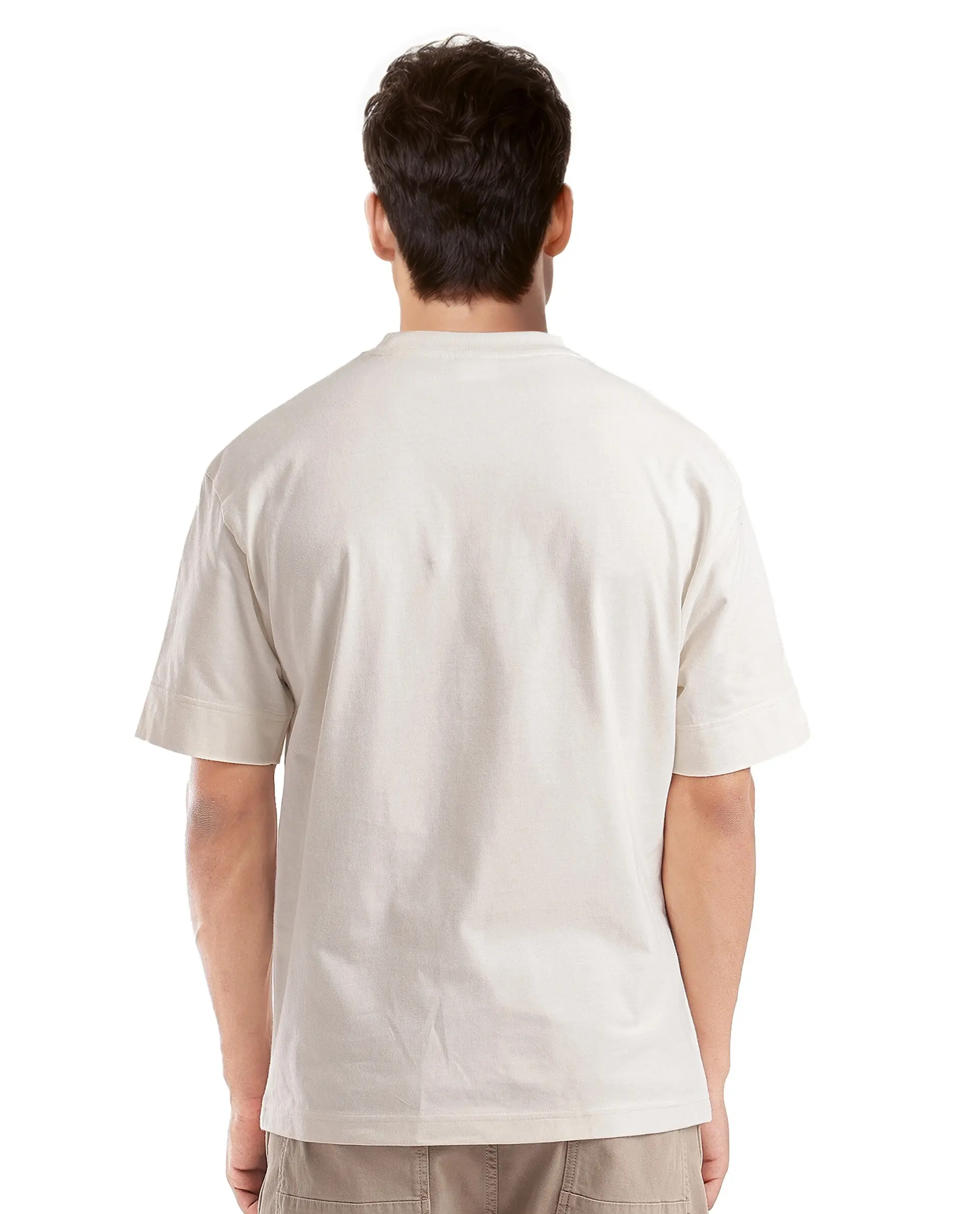 Rare Rabbit Men's Harve Off White Cotton Graphic Print Boxy Fit Half Sleeve Crew Neck T-Shirt - Image 5