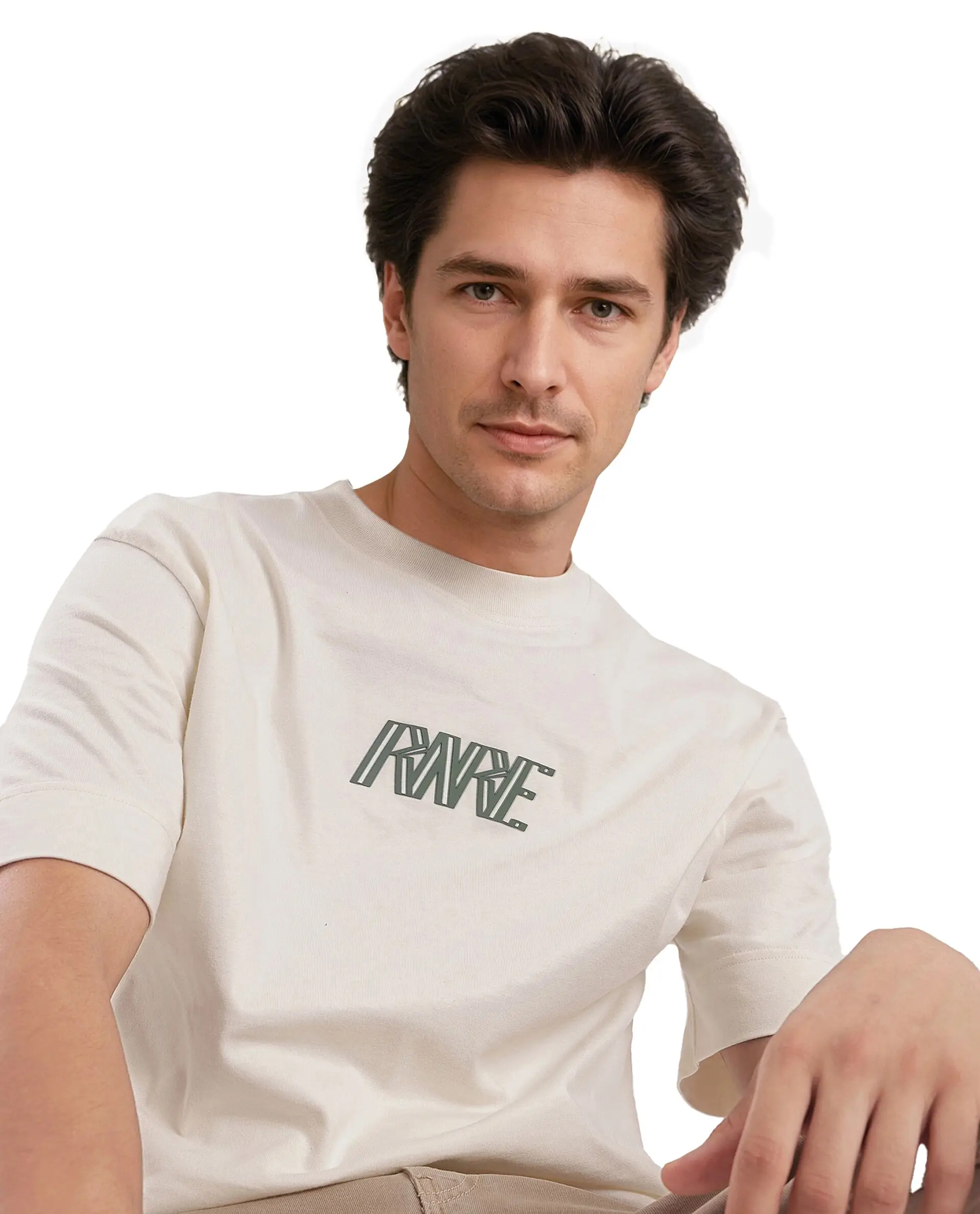 Rare Rabbit Men's Harve Off White Cotton Graphic Print Boxy Fit Half Sleeve Crew Neck T-Shirt - Image 6