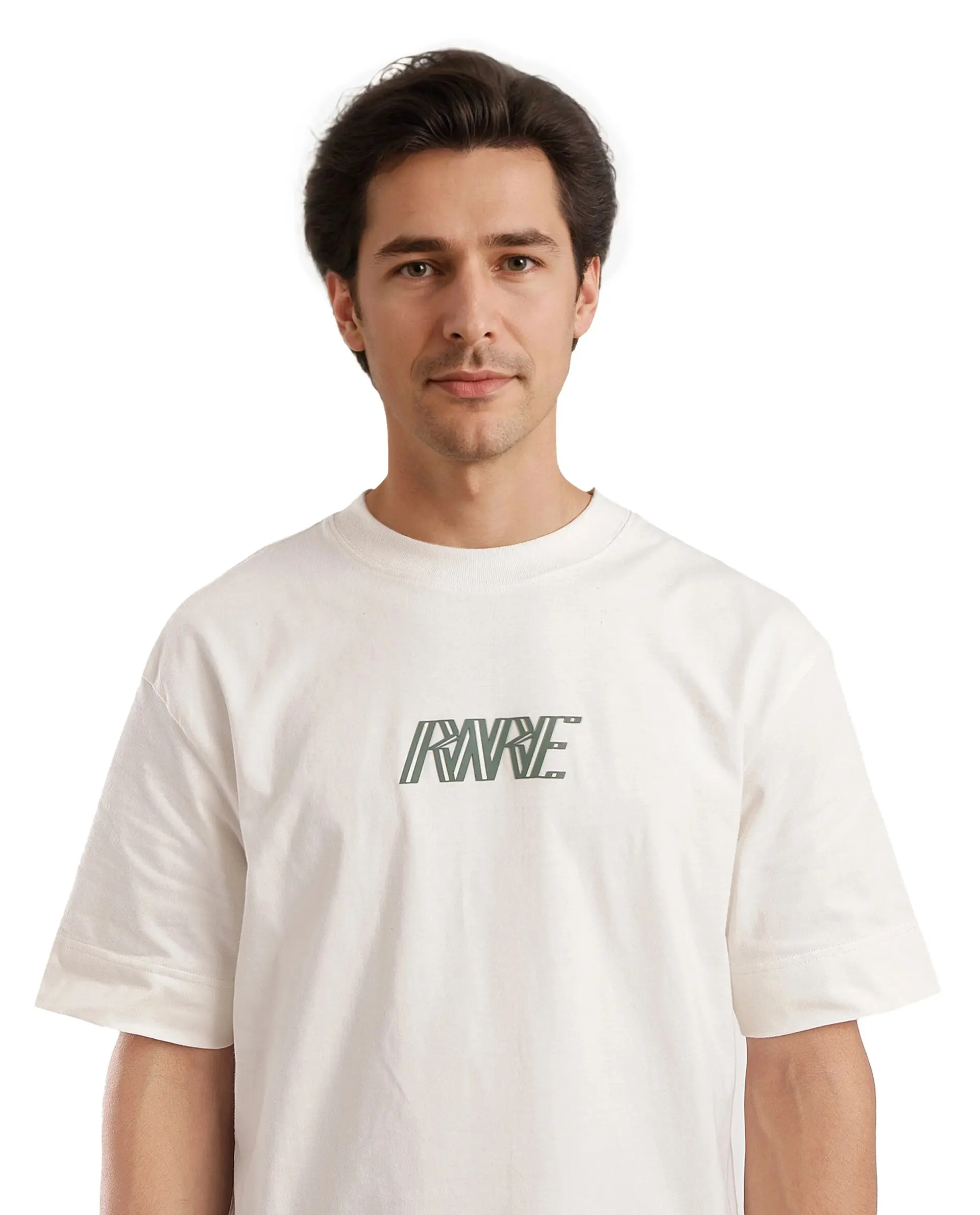 Rare Rabbit Men's Harve Off White Cotton Graphic Print Boxy Fit Half Sleeve Crew Neck T-Shirt - Image 9