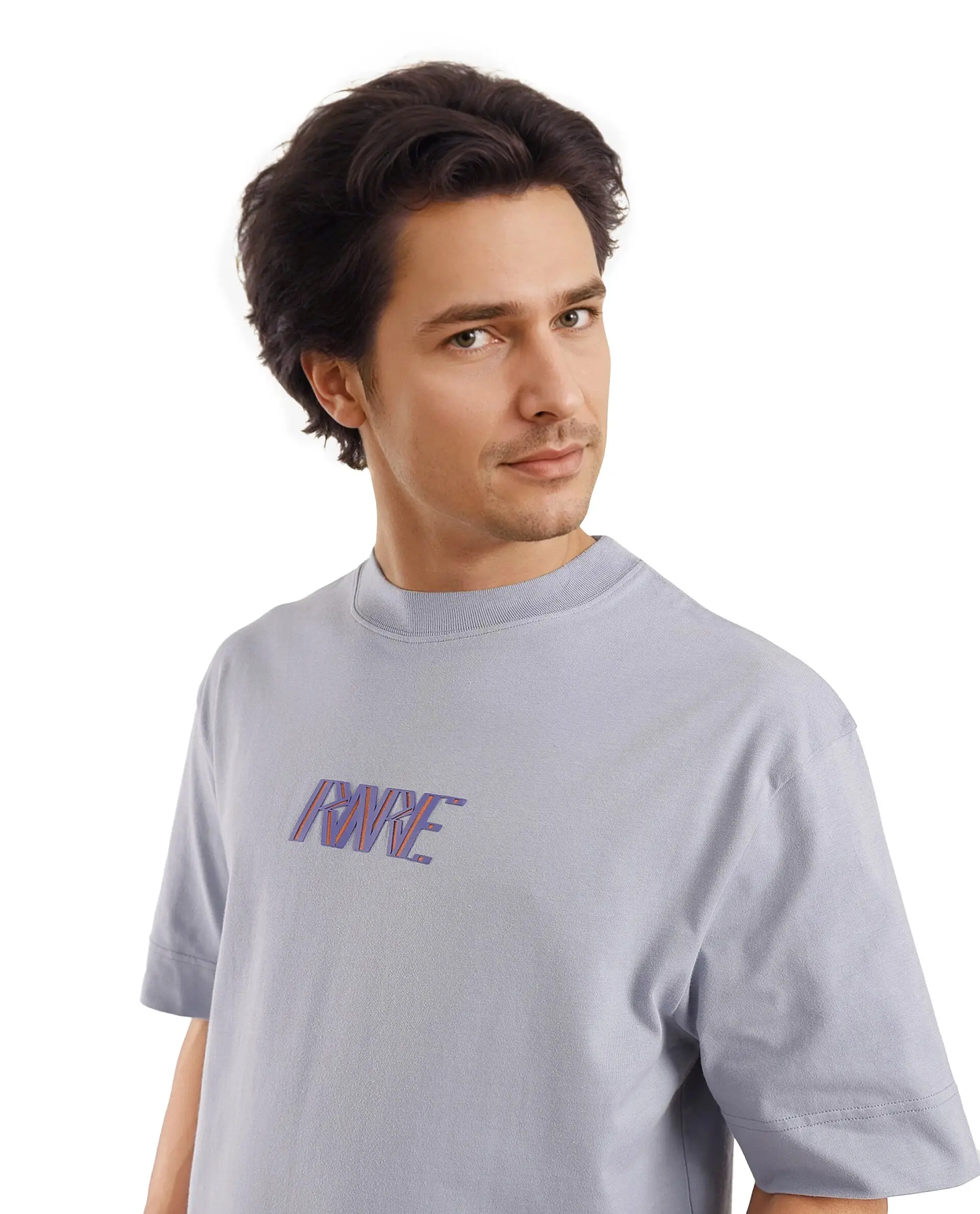 Rare Rabbit Men's Harve Light Blue Cotton Blend Graphic Print Boxy Fit Half Sleeve Crew Neck T-Shirt - Image 5