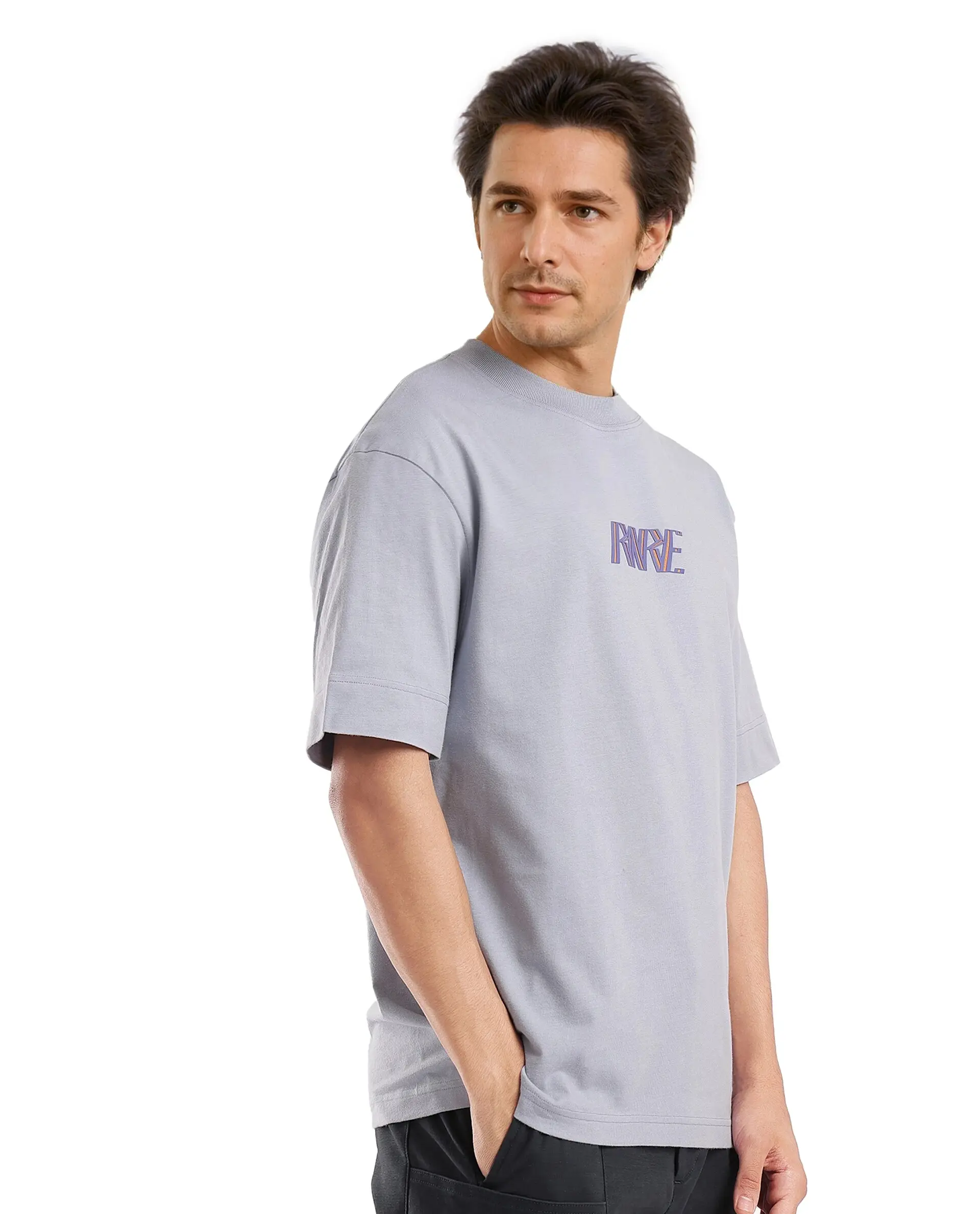 Rare Rabbit Men's Harve Light Blue Cotton Blend Graphic Print Boxy Fit Half Sleeve Crew Neck T-Shirt - Image 7
