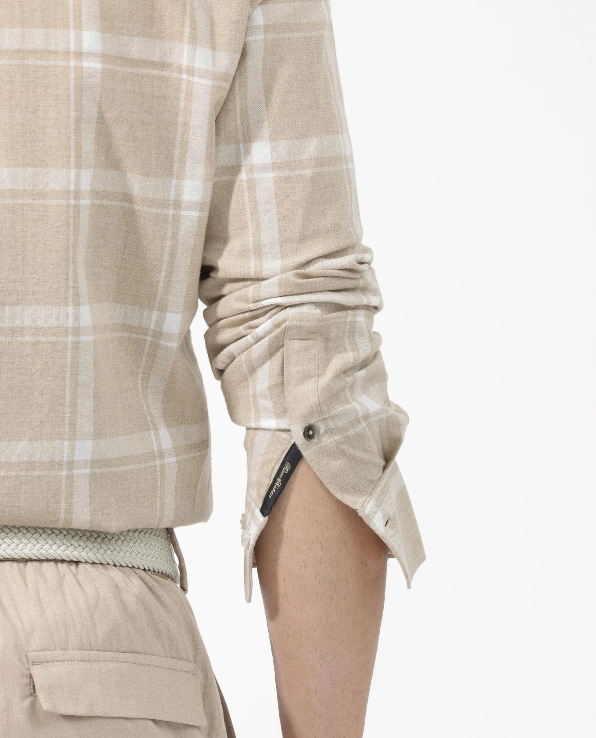 Rare Rabbit Men's Hase Beige Cotton Checked Print Regular Fit Full Sleeve Collared Shirt - Image 4